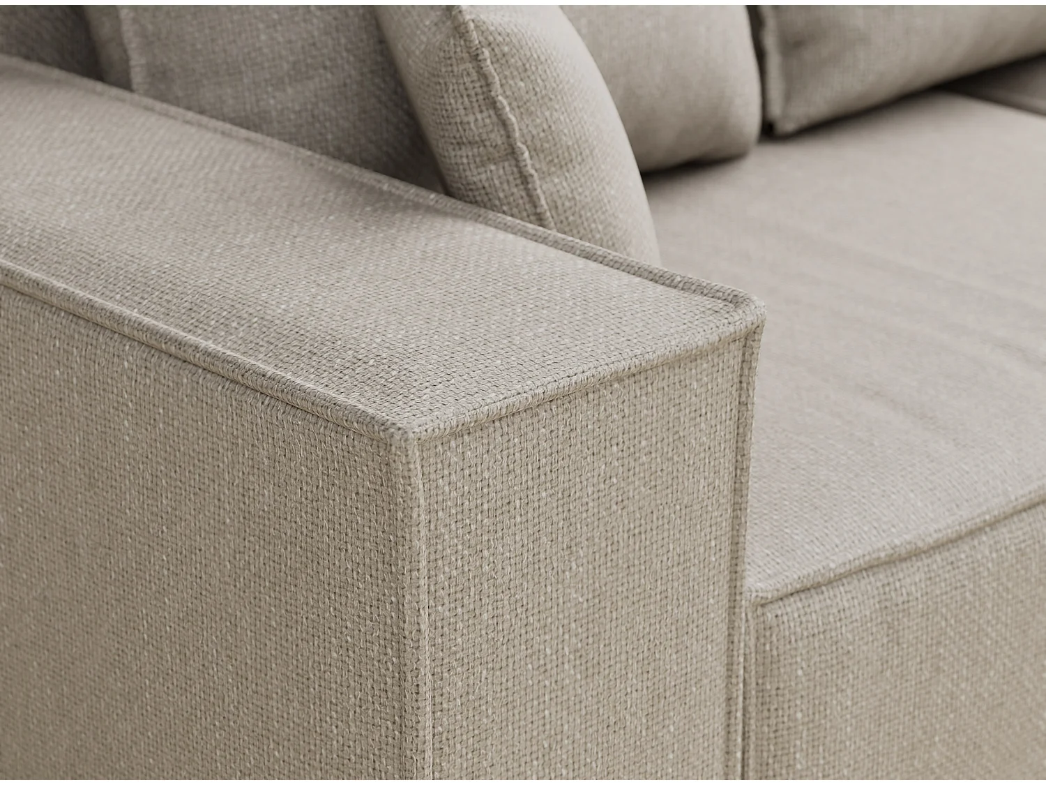 Canapé d'angle convertible Moyo im tissu tresse - 3 places - beige