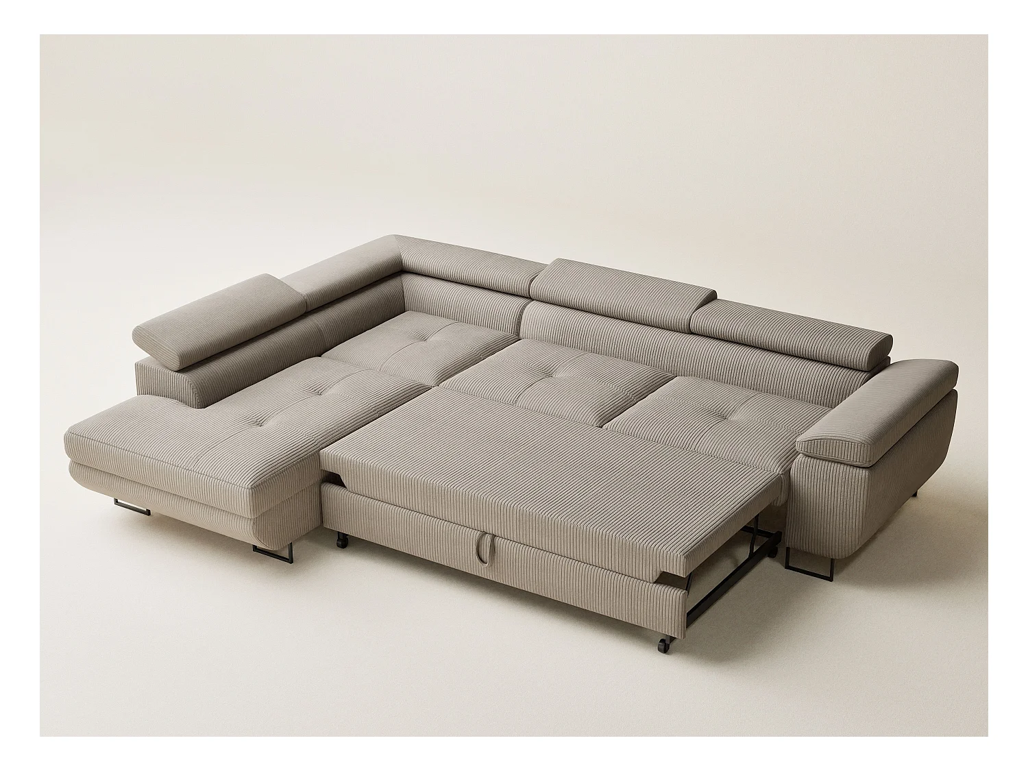 Canapé d'angle convertible Concord im tissu de velours - 5 places - beige