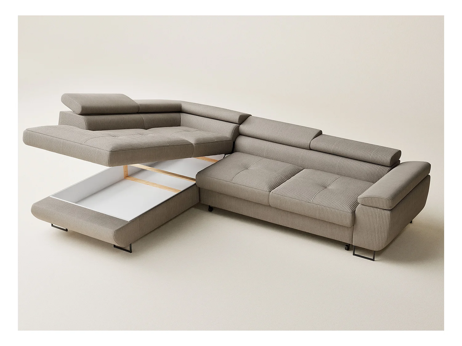 Canapé d'angle convertible Concord im tissu de velours - 5 places - beige