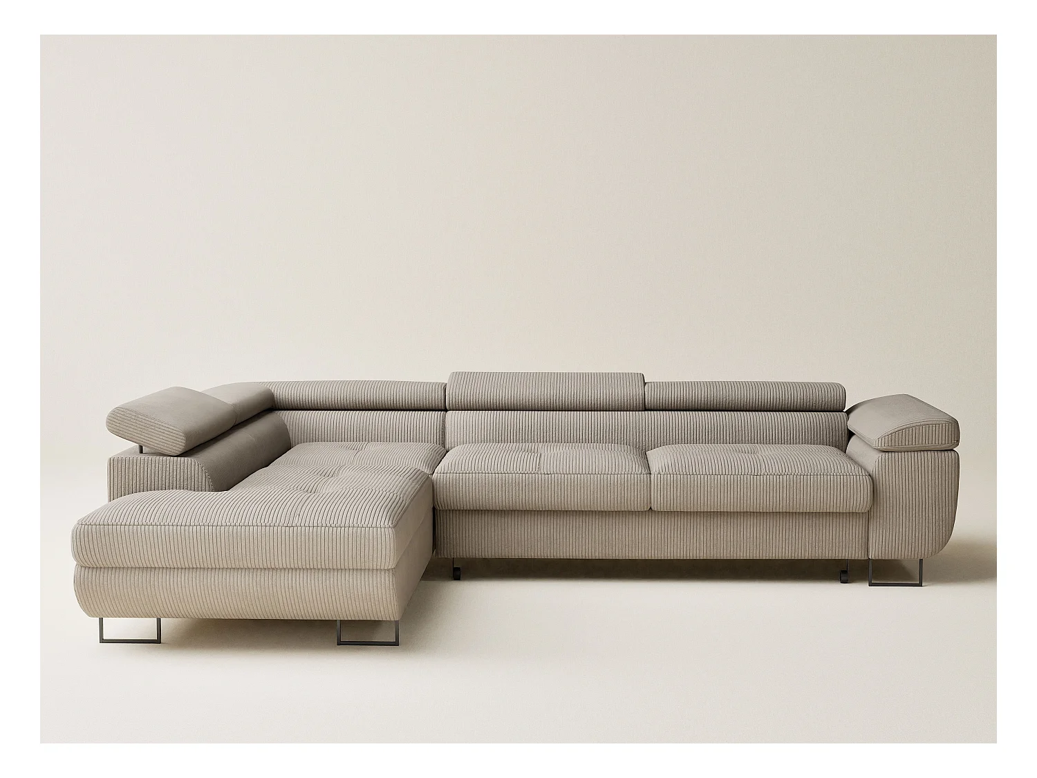 Canapé d'angle convertible Concord im tissu de velours - 5 places - beige