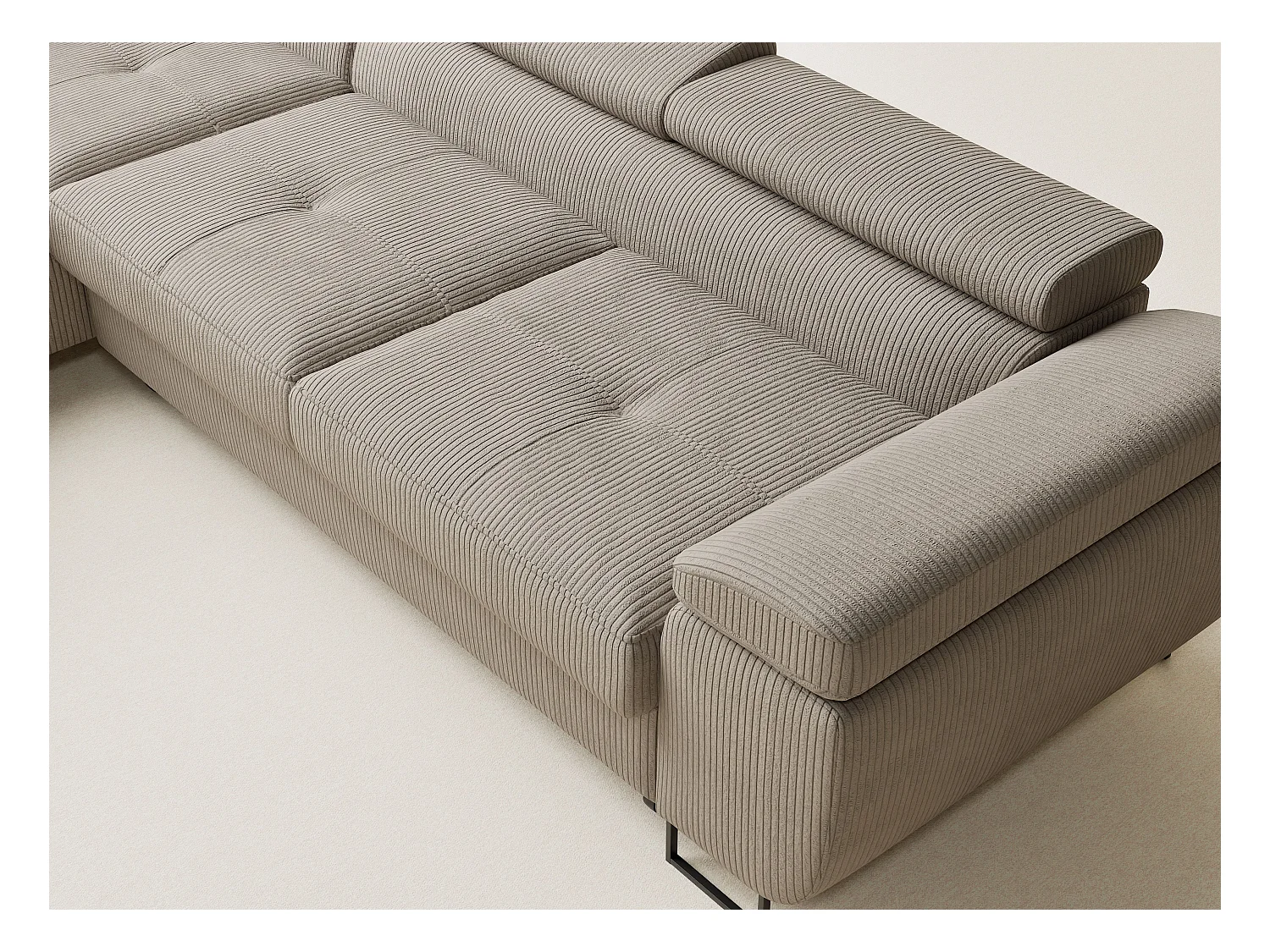 Canapé d'angle convertible Concord im tissu de velours - 5 places - beige