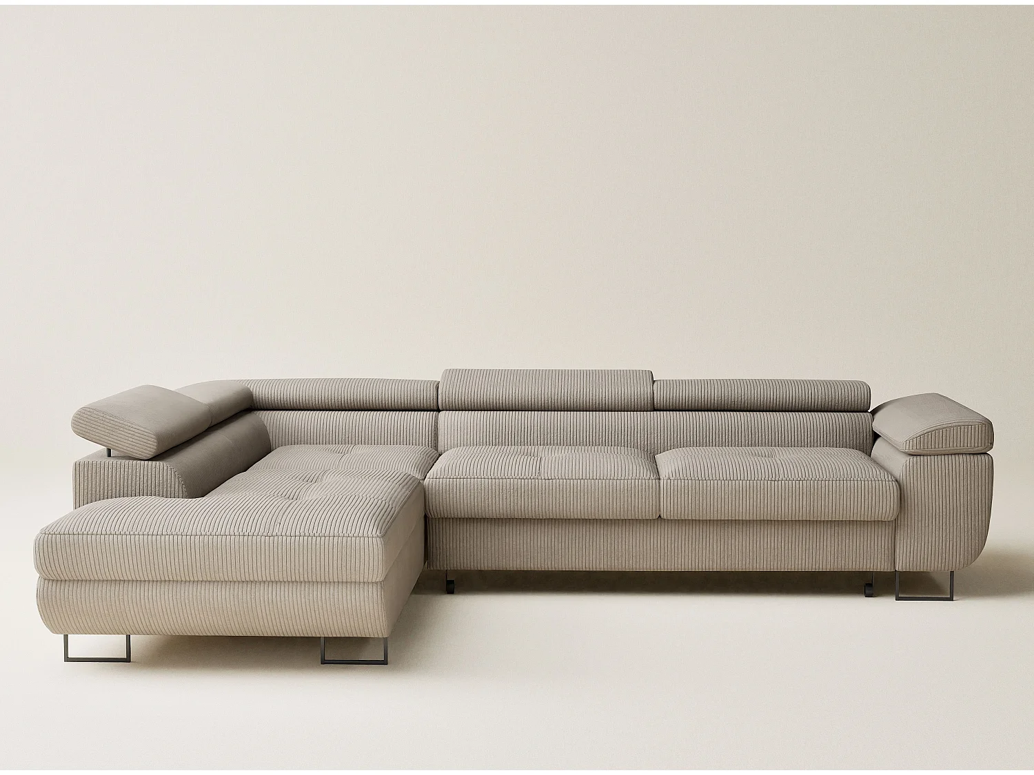 Canapé d'angle convertible Concord im tissu de velours - 5 places - beige