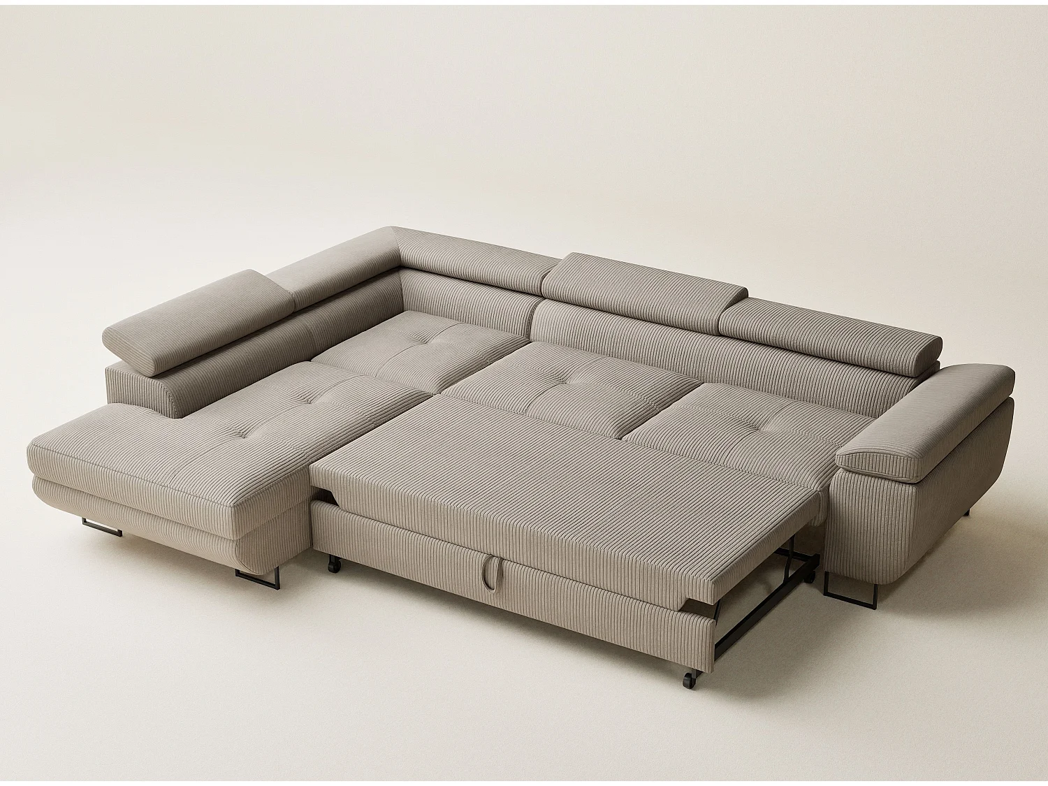 Canapé d'angle convertible Concord im tissu de velours - 5 places - beige