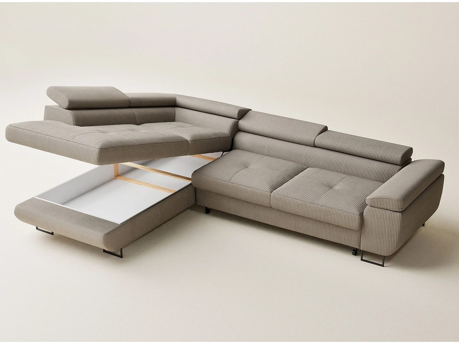 Canapé d'angle convertible Concord im tissu de velours - 5 places - beige