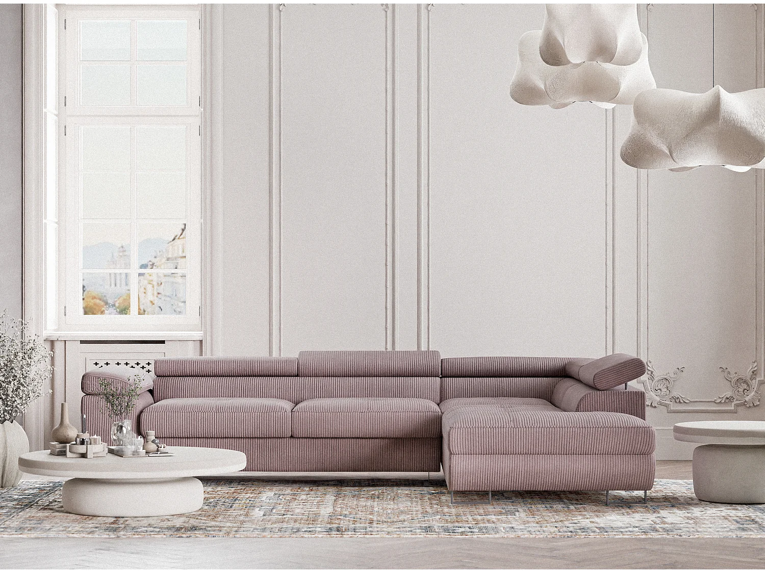 Canapé d'angle convertible Concord im tissu de velours - 5 places - violet