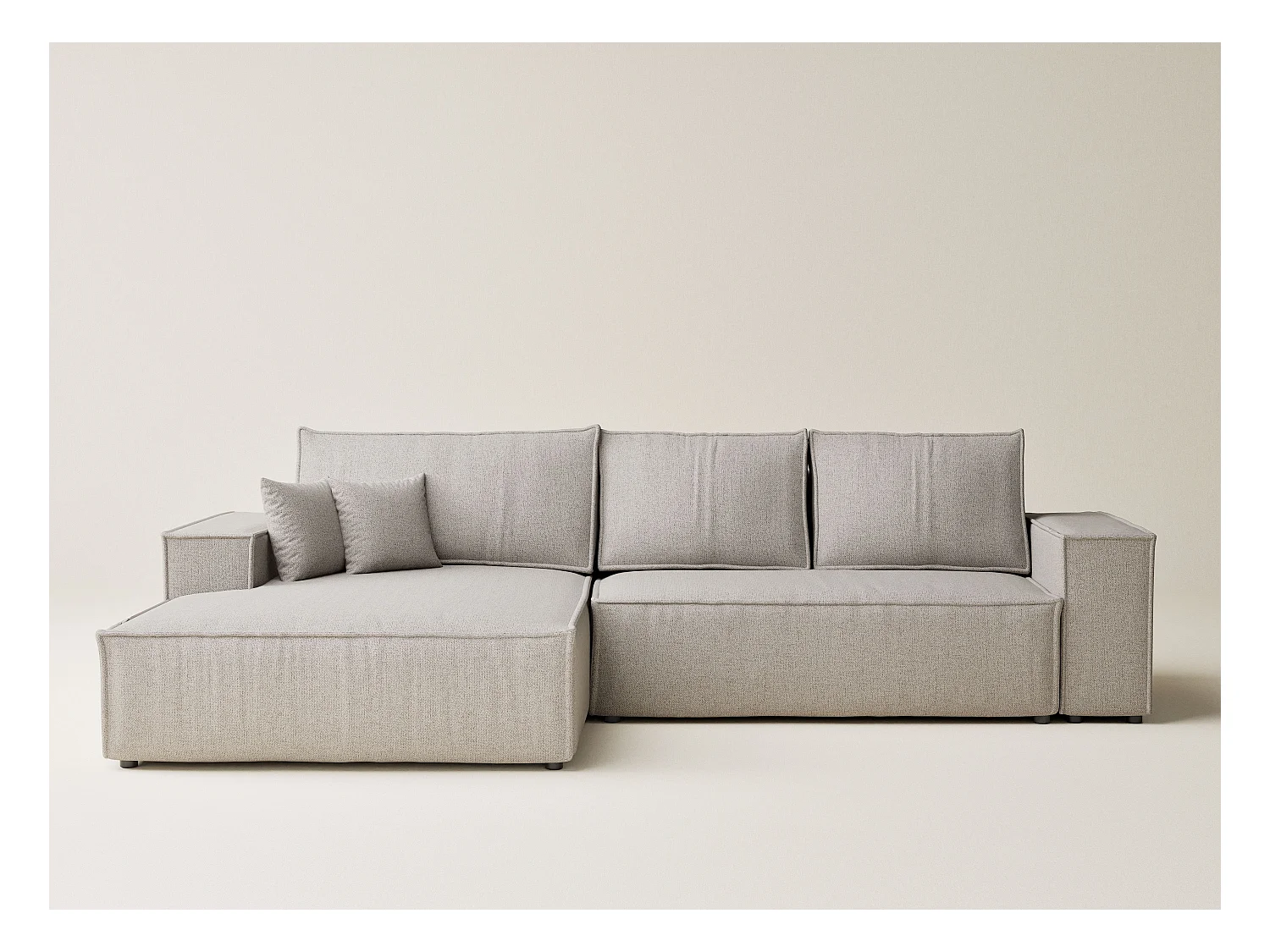 Canapé d'angle convertible Maze im tissu tresse - 5 places - beige