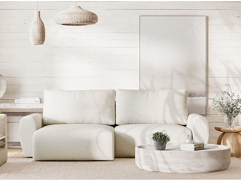 Ecksofa mit Schlaffunktion Numba aus Webstoff - Drei-Personen - creme