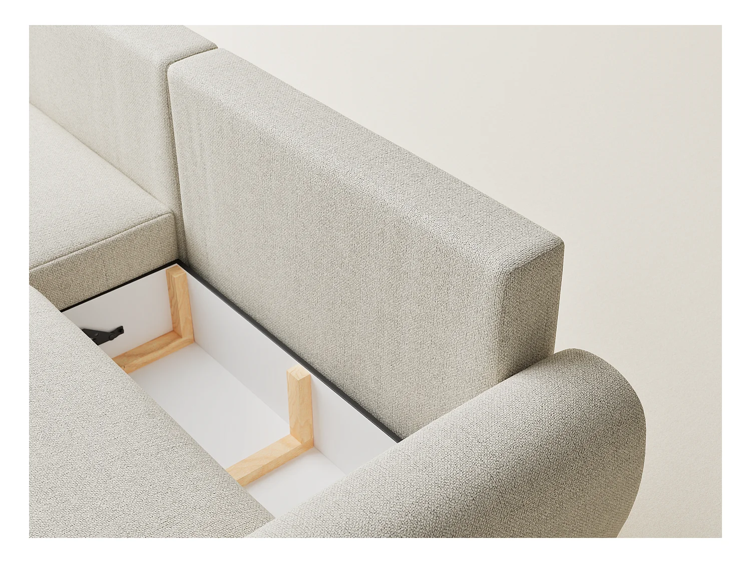 Canapé d'angle convertible Numba im tissu tresse - 3 places - creme