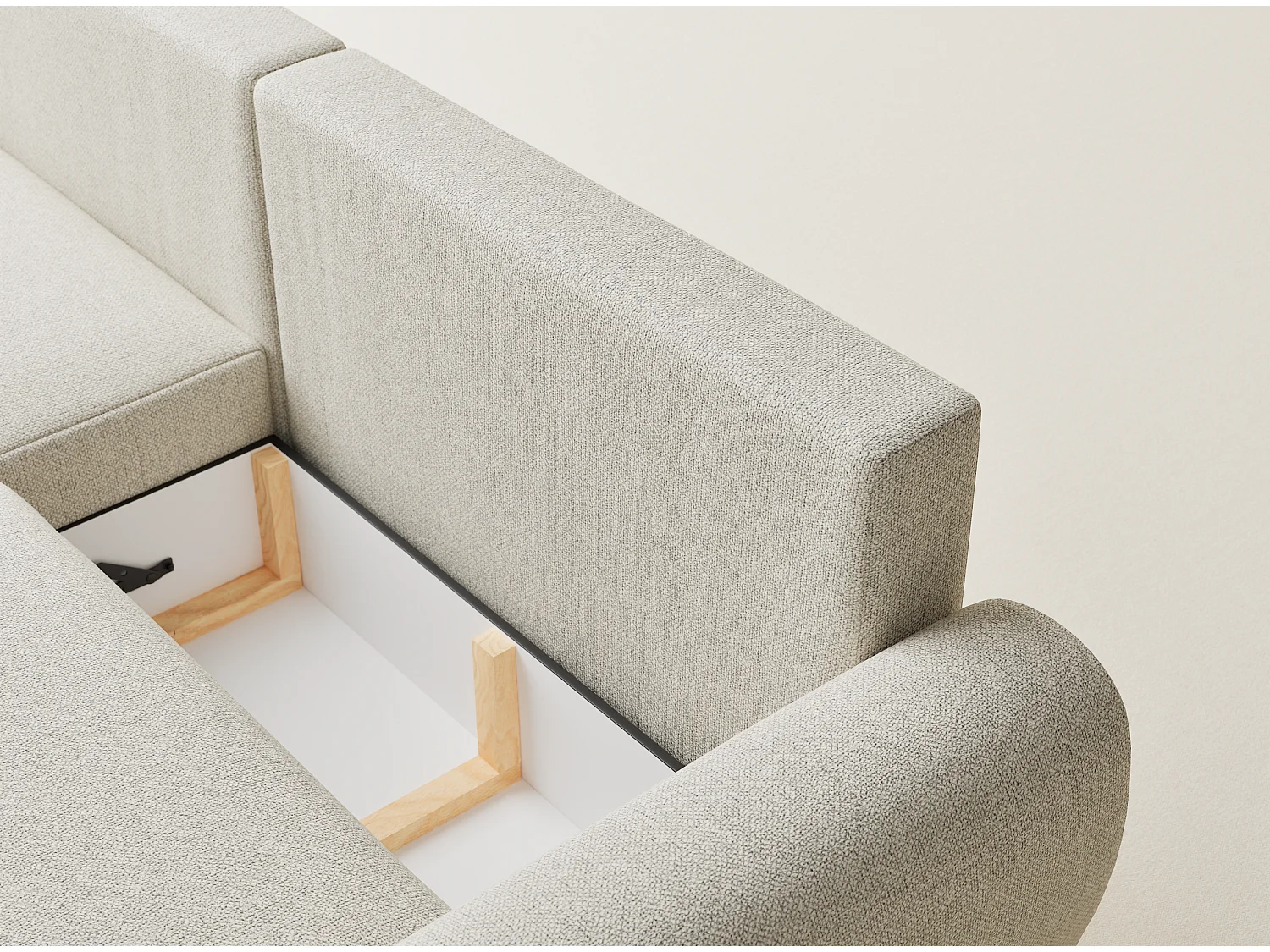 Ecksofa mit Schlaffunktion Numba aus Webstoff - Drei-Personen - creme