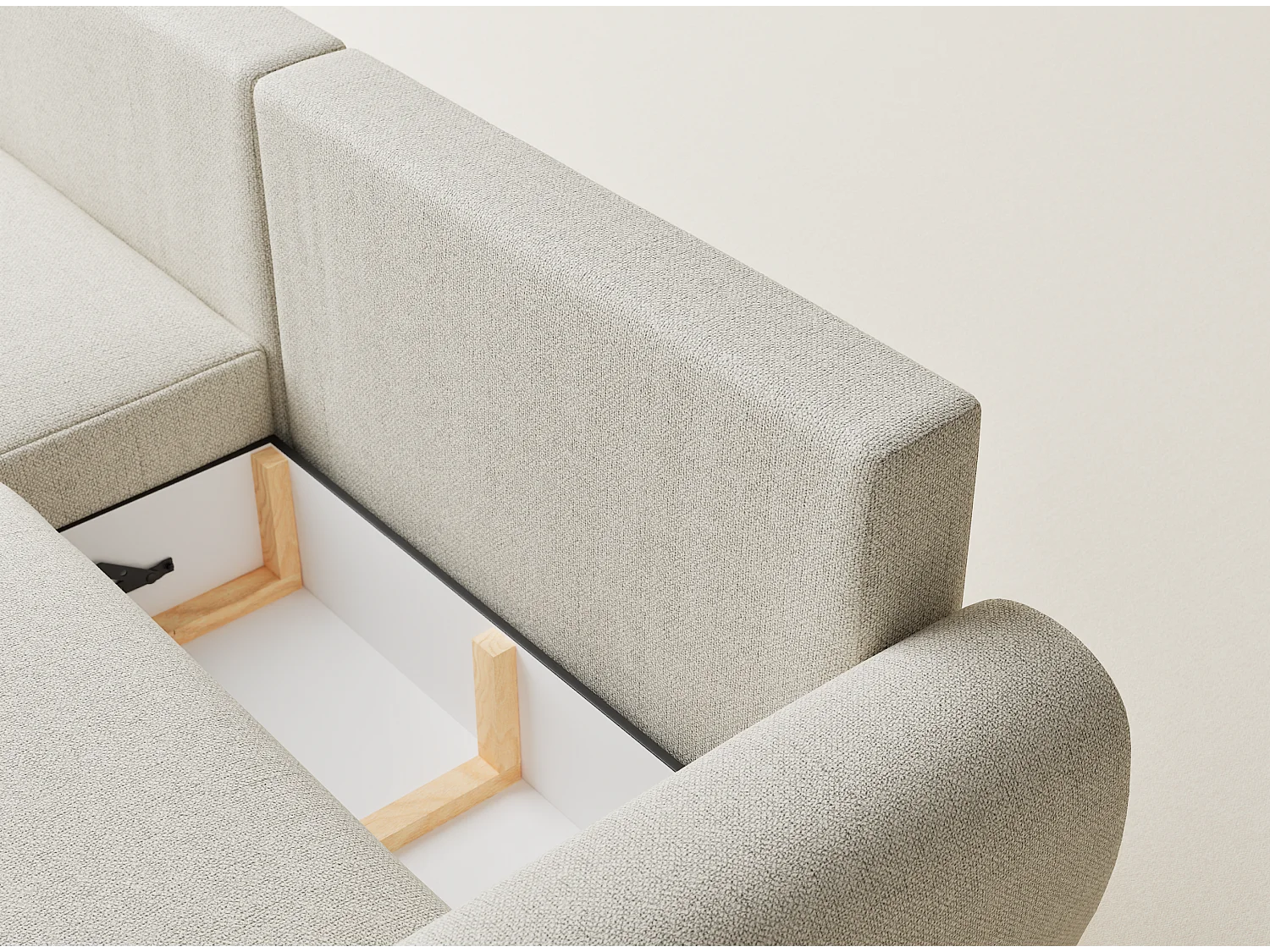 Hoekbank met slaapfunctie Numba in geweven stof - Driepersoons - creme