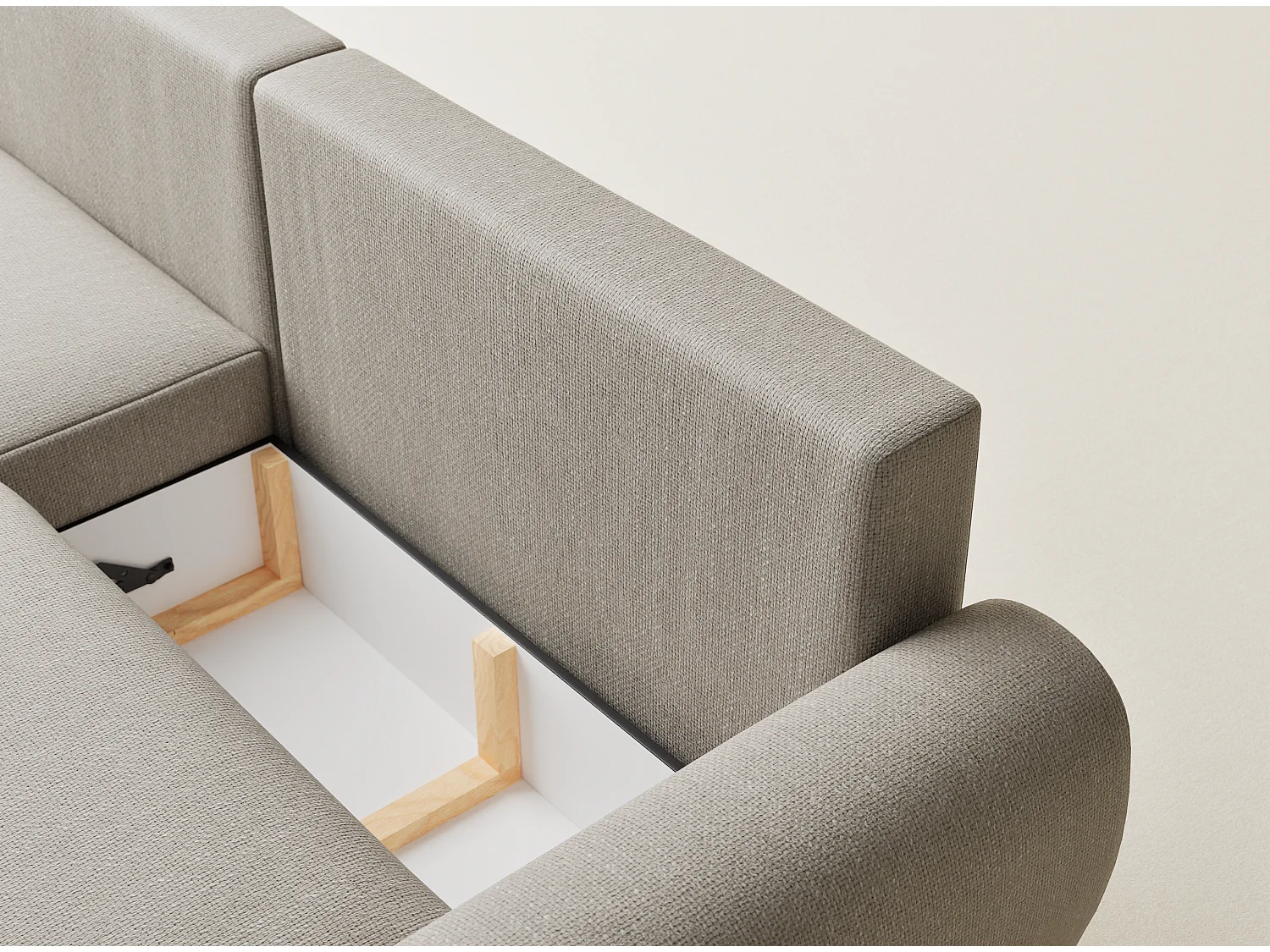 Ecksofa mit Schlaffunktion Numba aus Webstoff - Drei-Personen - beige