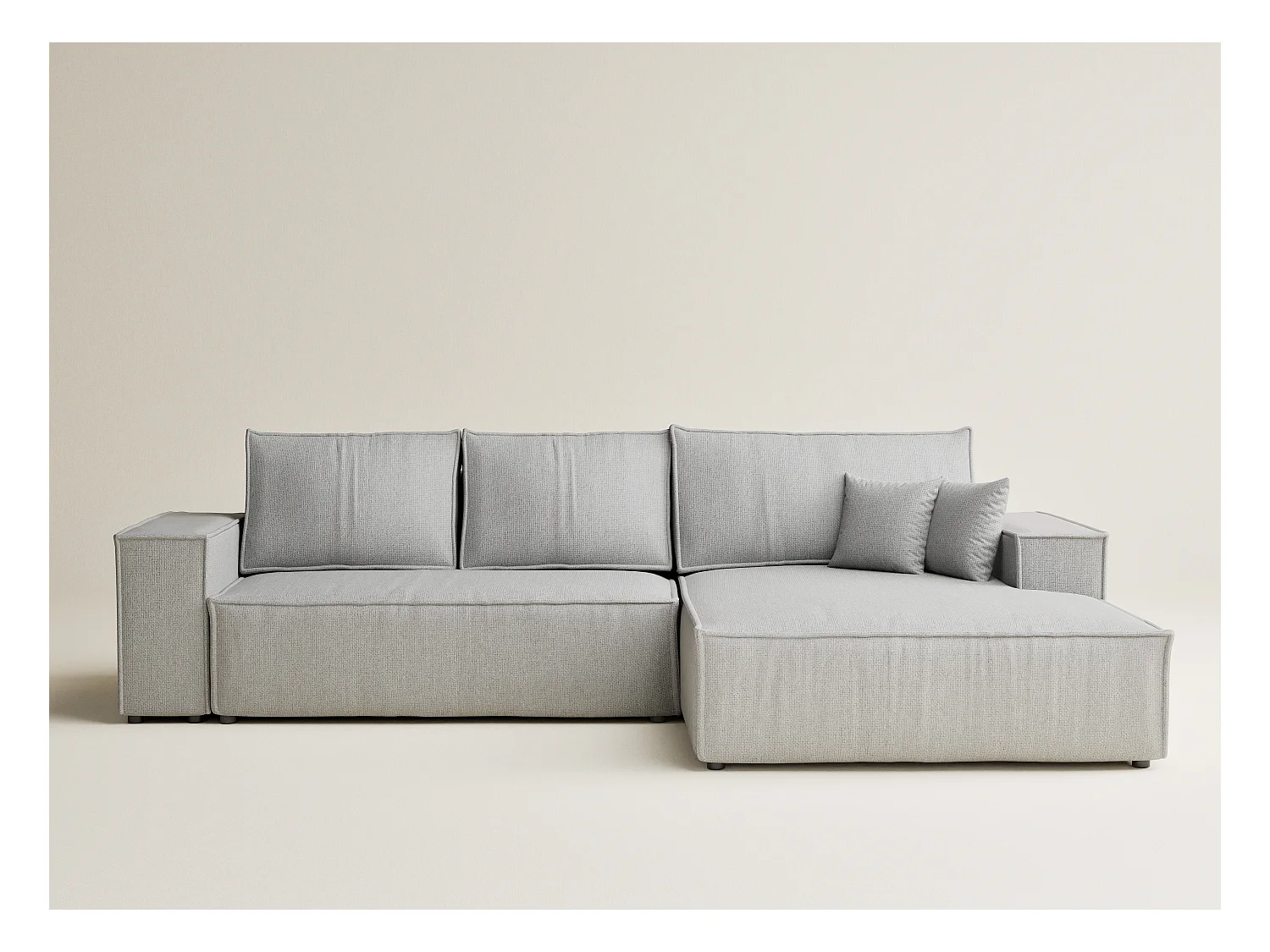 Canapé d'angle convertible Maze im tissu tresse - 5 places - gris clair