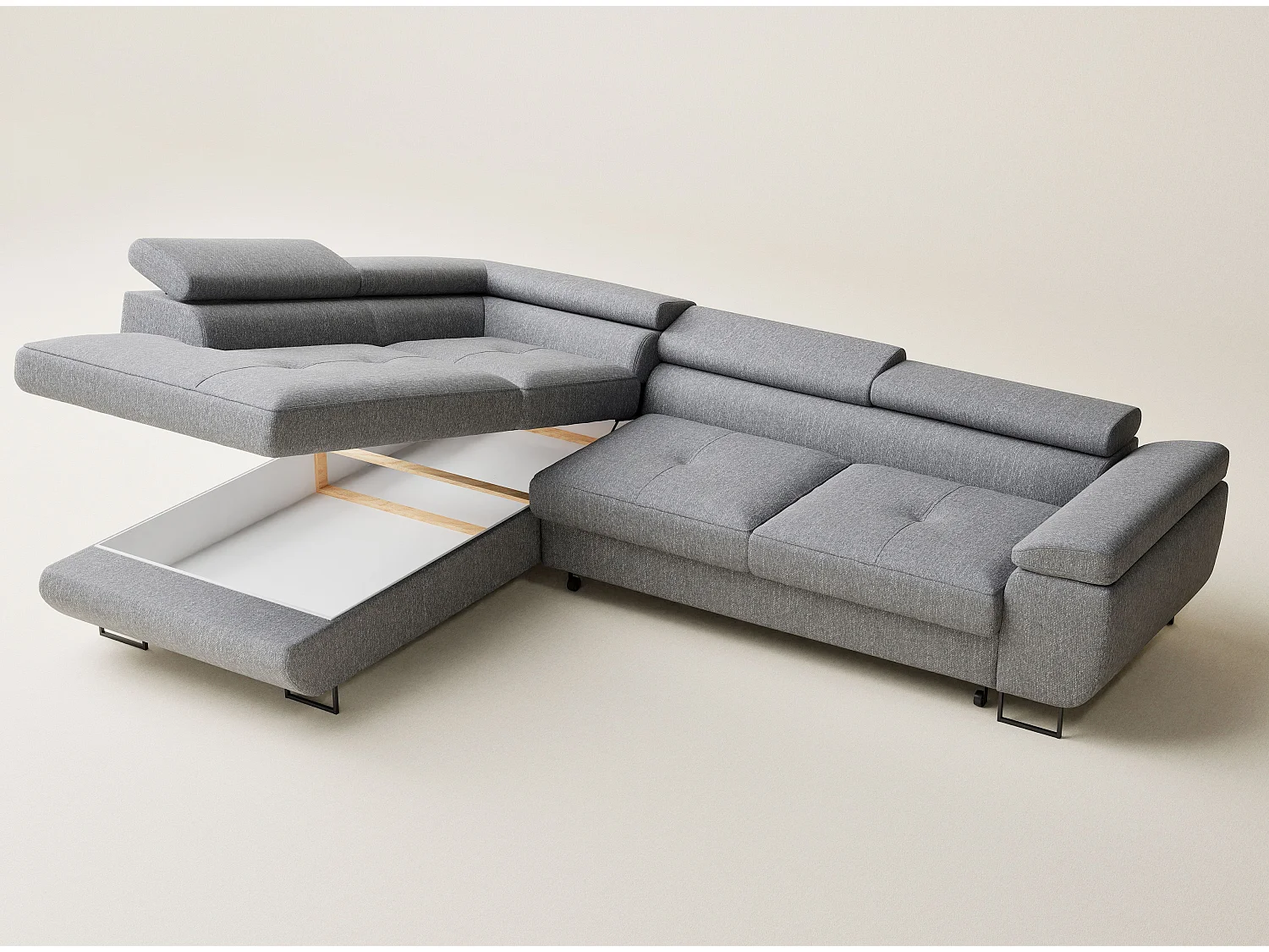 Canapé d'angle convertible Concord im tissu tresse - 5 places - gris