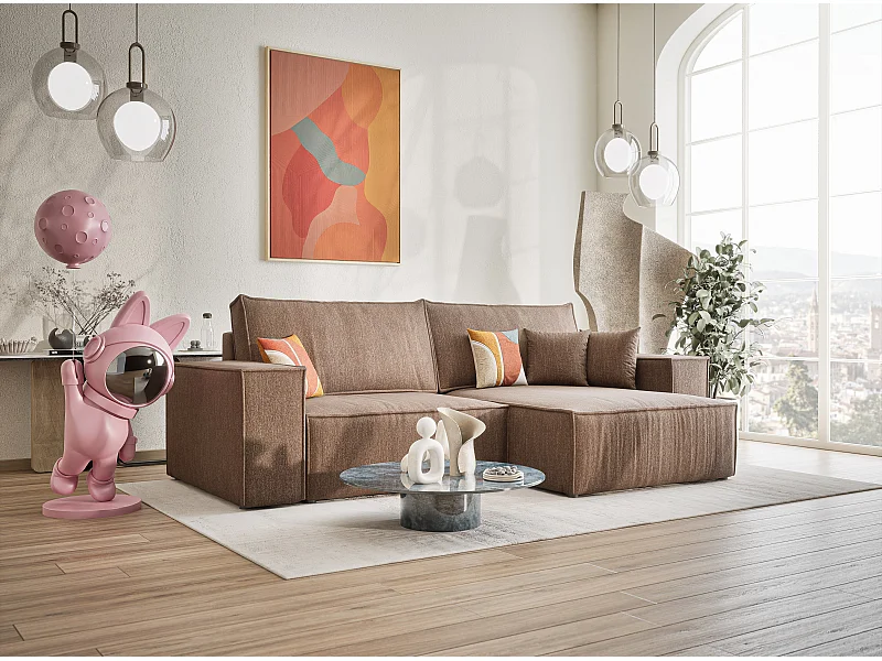 Ecksofa mit Schlaffunktion Zaya aus Webstoff - Drei-Personen - braun