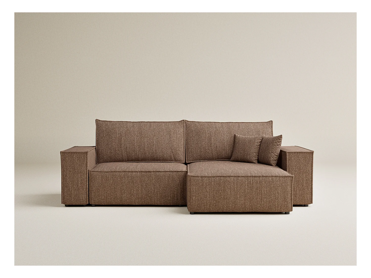 Canapé d'angle convertible Zaya im tissu tresse - 3 places - brun