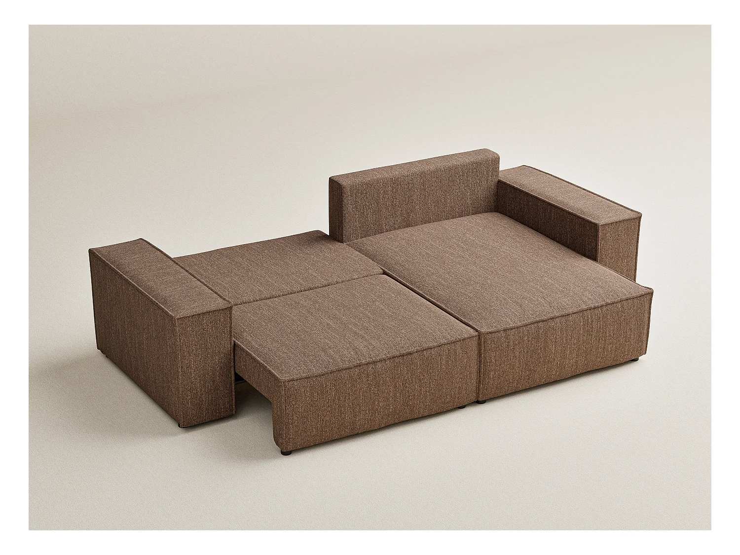 Canapé d'angle convertible Zaya im tissu tresse - 3 places - brun