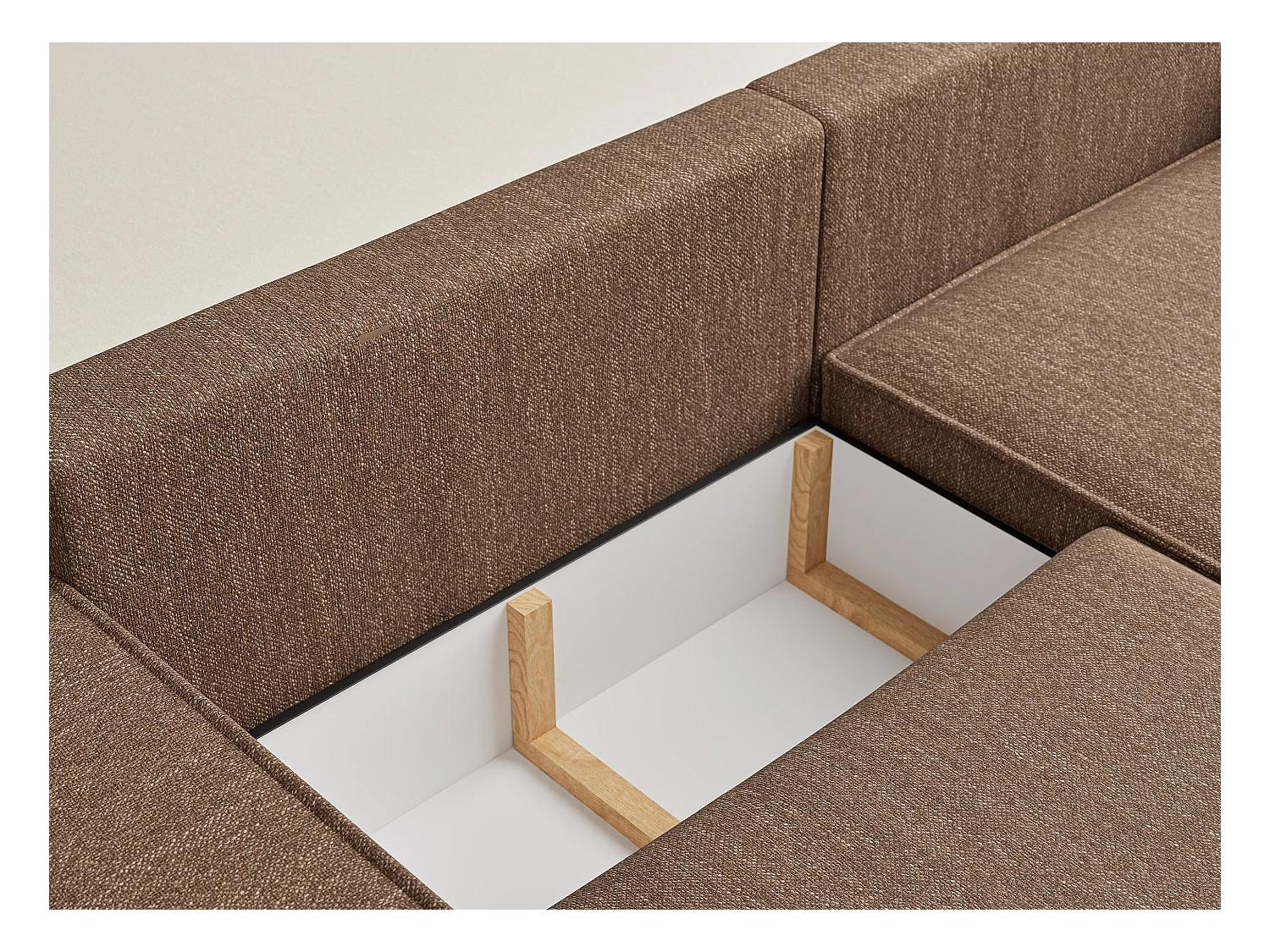 Canapé d'angle convertible Zaya im tissu tresse - 3 places - brun