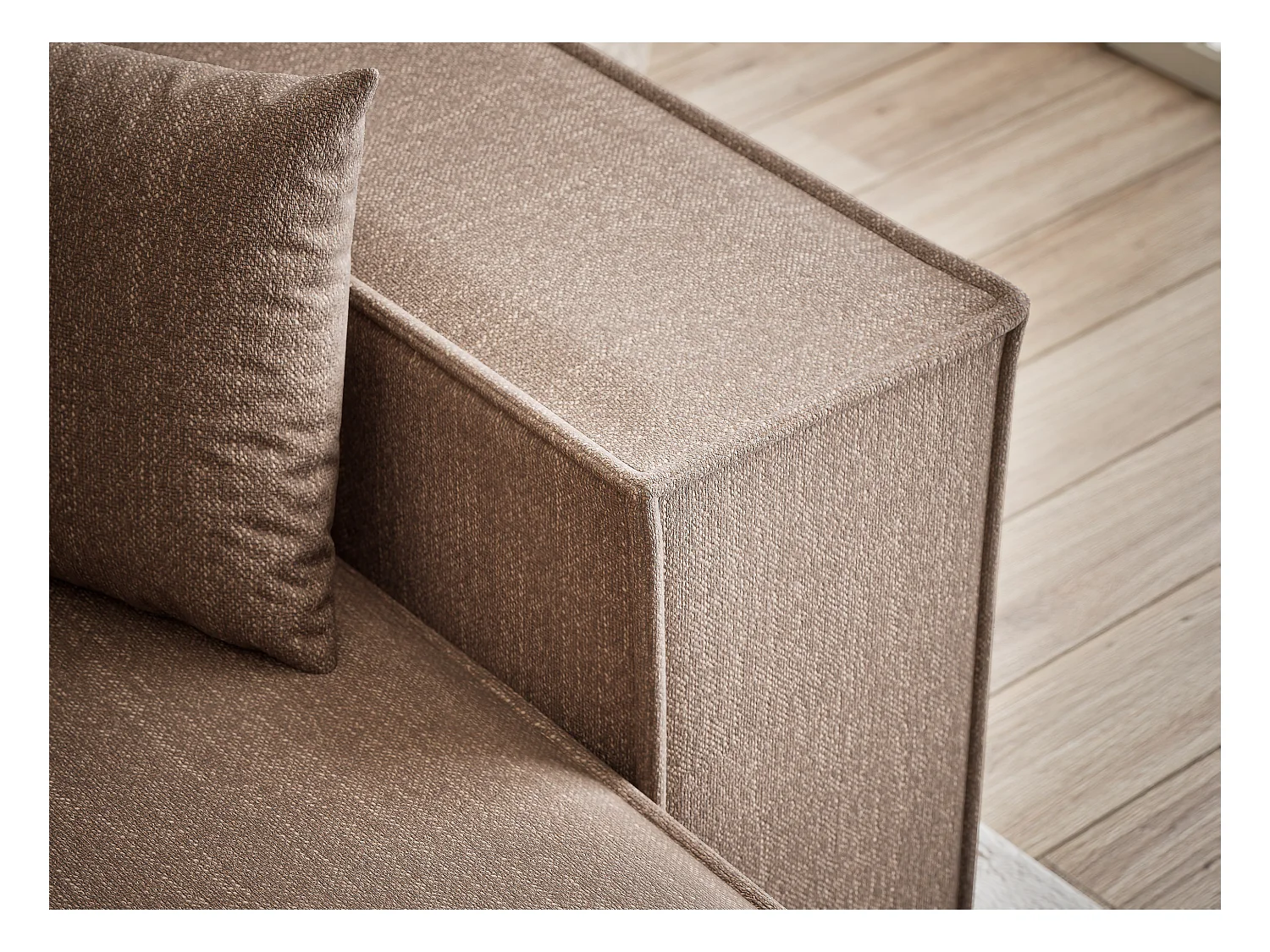 Canapé d'angle convertible Zaya im tissu tresse - 3 places - brun