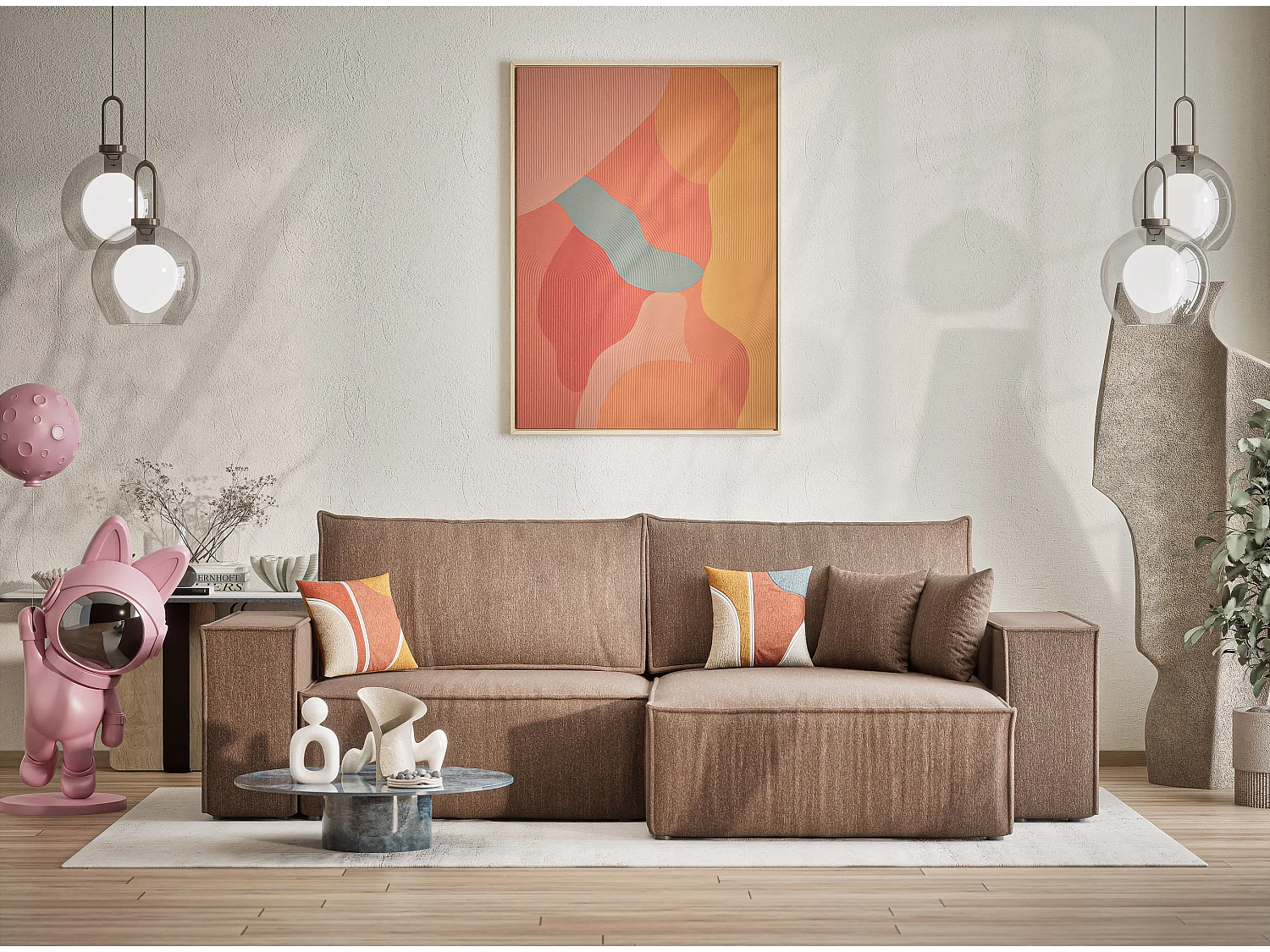 Ecksofa mit Schlaffunktion Zaya aus Webstoff - Drei-Personen - braun