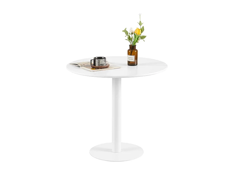 Table à Manger Ronde Moderne, Table Basse avec Plateau Marbré Blanc, Pour Cuisine, Salon, Café Simple avec Plateau marbré-Blanc