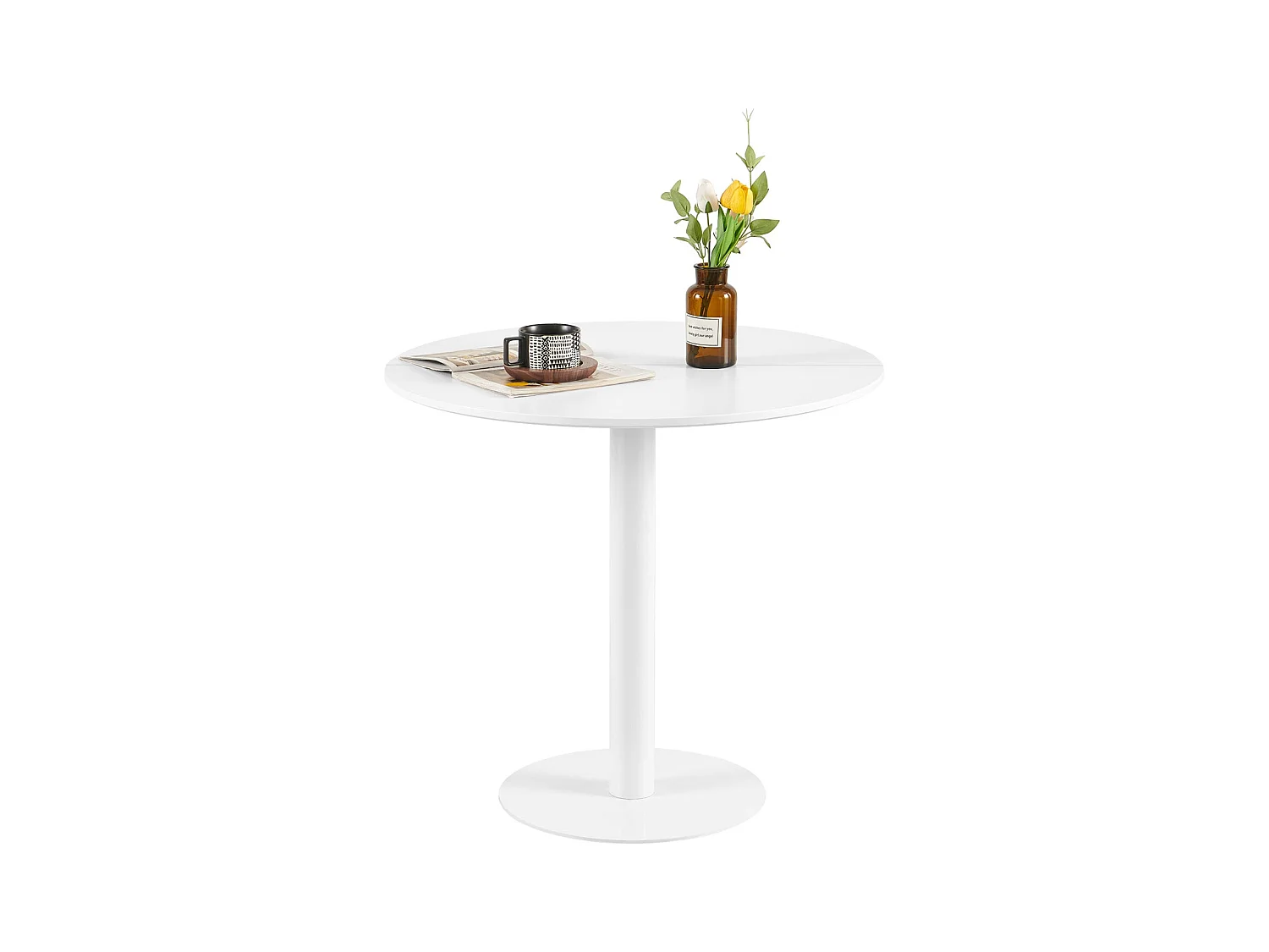 Table à Manger Ronde Moderne, Table Basse avec Plateau Marbré Blanc, Pour Cuisine, Salon, Café Simple avec Plateau marbré-Blanc