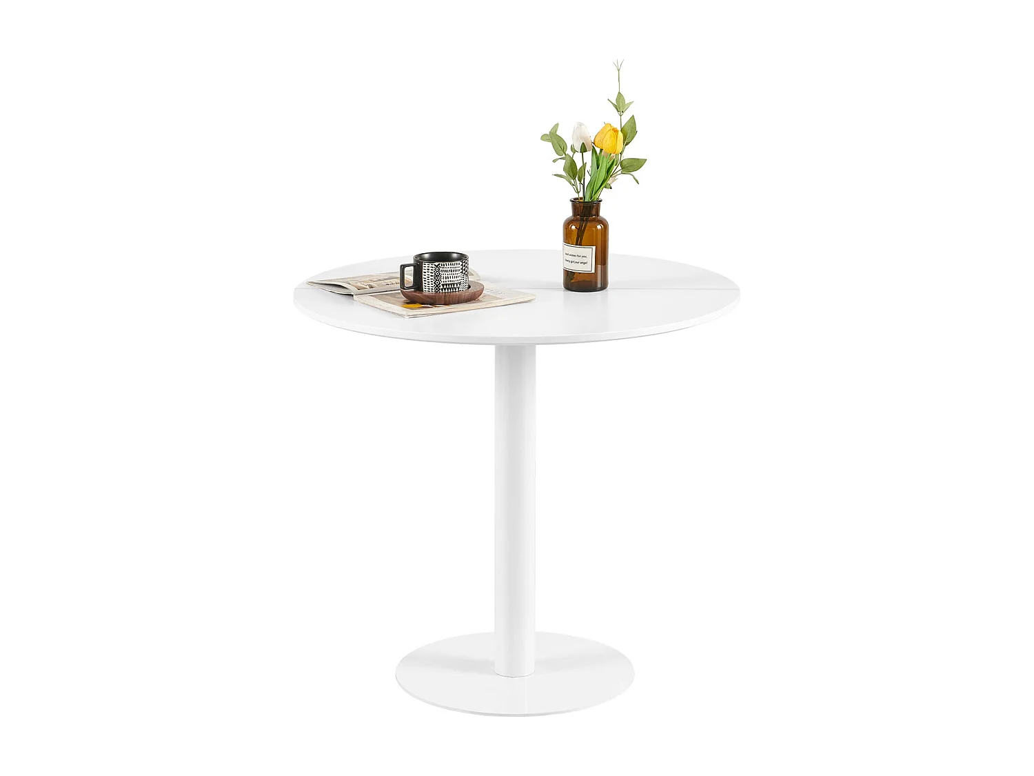 Table à Manger Ronde Moderne, Table Basse avec Plateau Marbré Blanc, Pour Cuisine, Salon, Café Simple avec Plateau marbré-Blanc