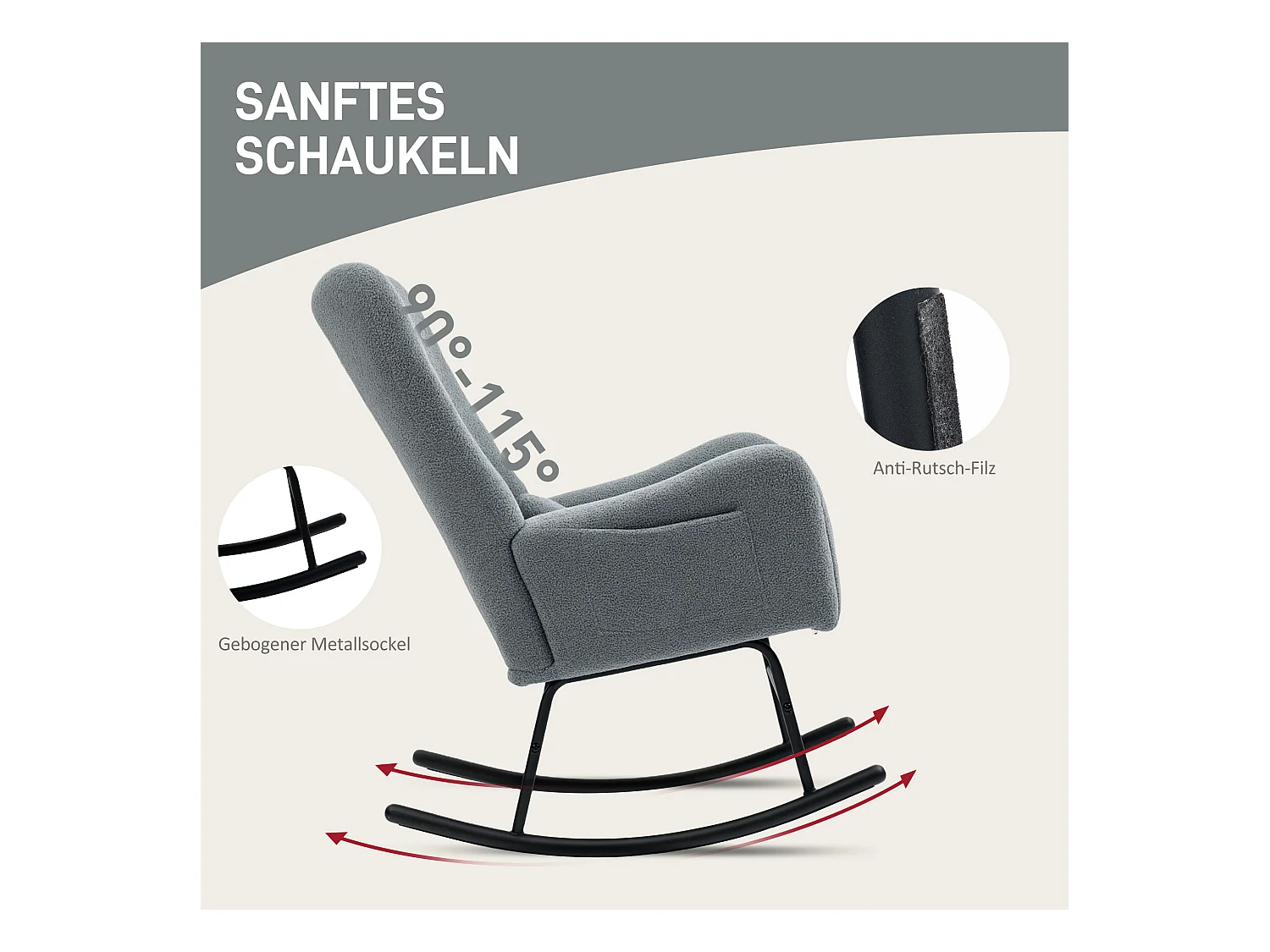 Schaukelstuhl in Teddy-Samtoptik, Armlehnen, Stillsessel