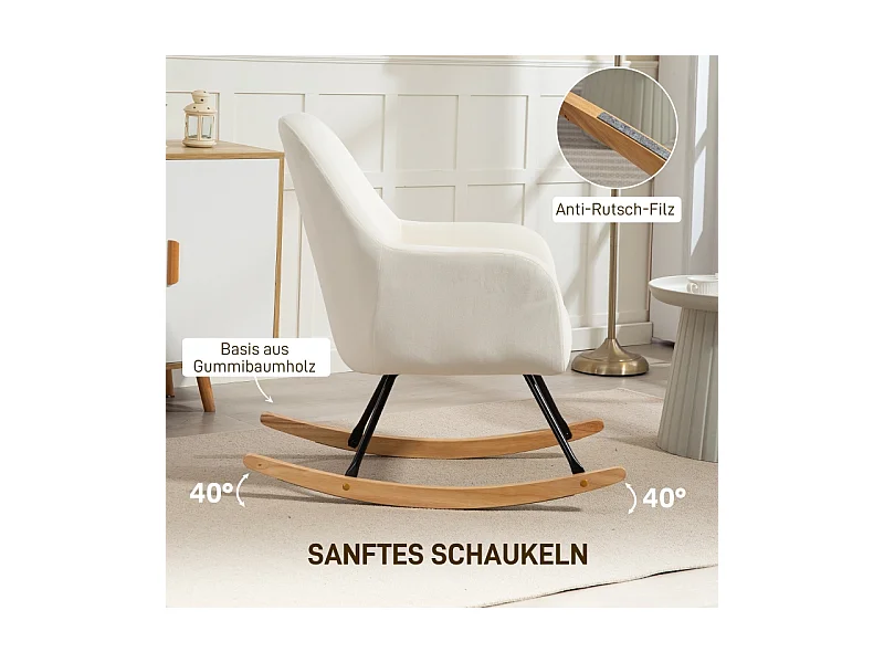 Schaukelstuhl mit Armlehne, Holzgleiter, Relaxsessel, Sessel in Samtoptik