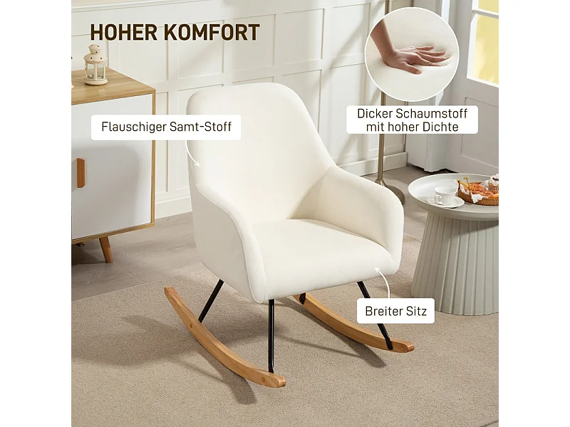 Schaukelstuhl mit Armlehne, Holzgleiter, Relaxsessel, Sessel in Samtoptik