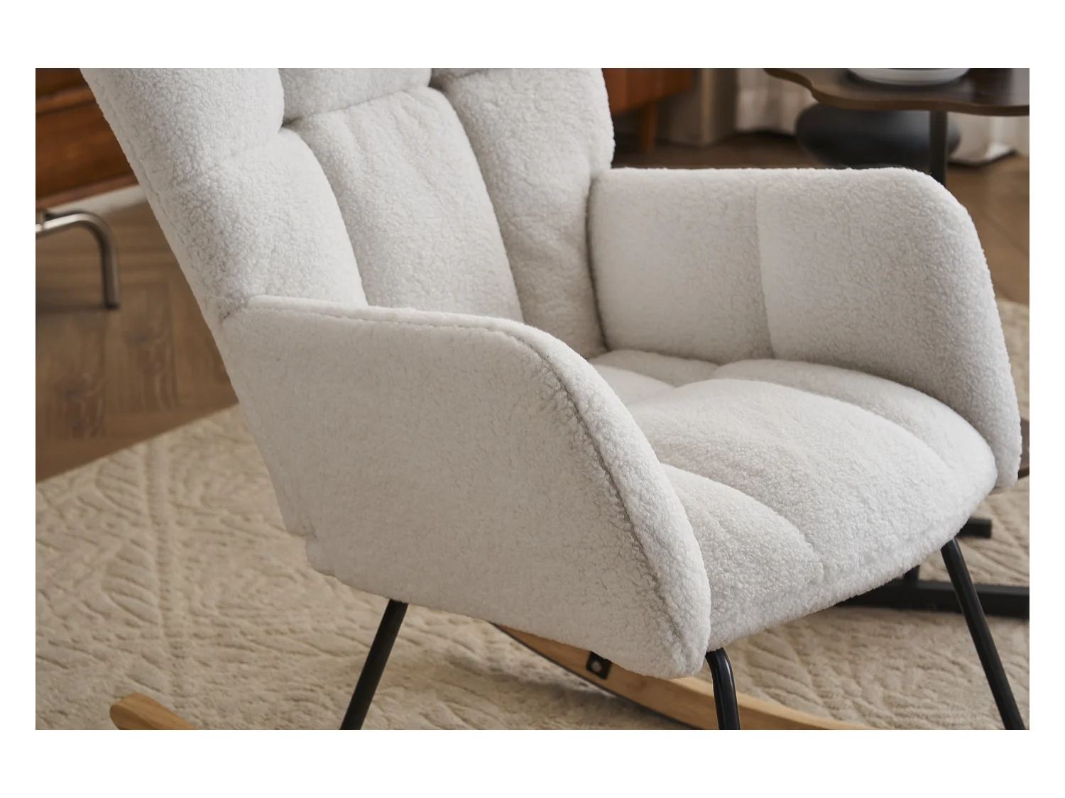 Fauteuil à bascule,tissu Teddy doux,capitonné,assise rembourrée,pour salon et chambre