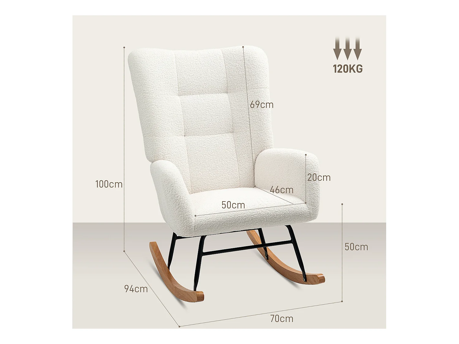 Fauteuil à bascule avec accoudoirs,aspect velours,fauteuil relax avec patins en bois