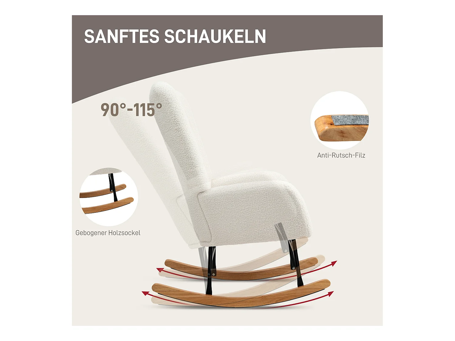 Fauteuil à bascule avec accoudoirs,aspect velours,fauteuil relax avec patins en bois