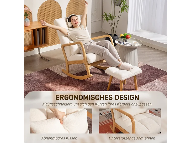 Cadeira de baloiço com apoio para os pés, cadeira de baloiço com capa de lã, apoios de braços