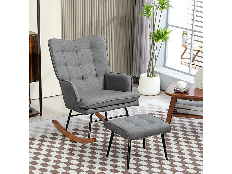 Fauteuil à bascule avec repose-pieds,Fauteuil relax avec accoudoirs aspect lin