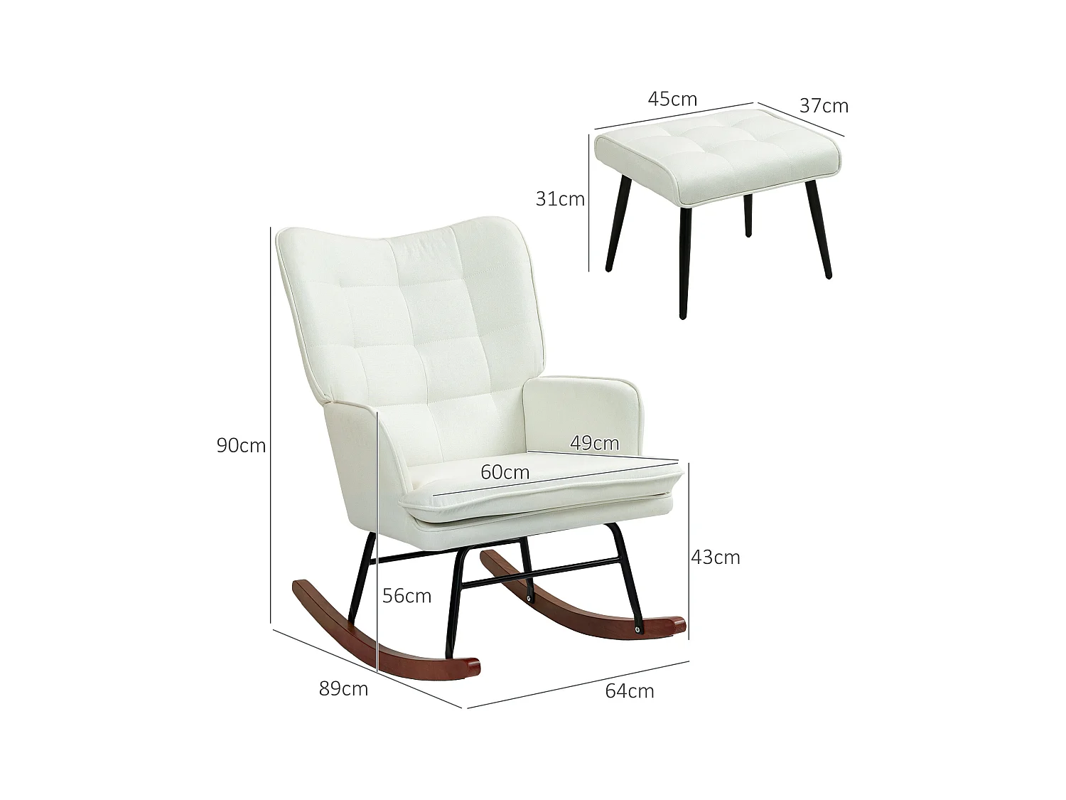 Sillón de hasta 130 kg, mecedora con taburete, sillón de lactancia.