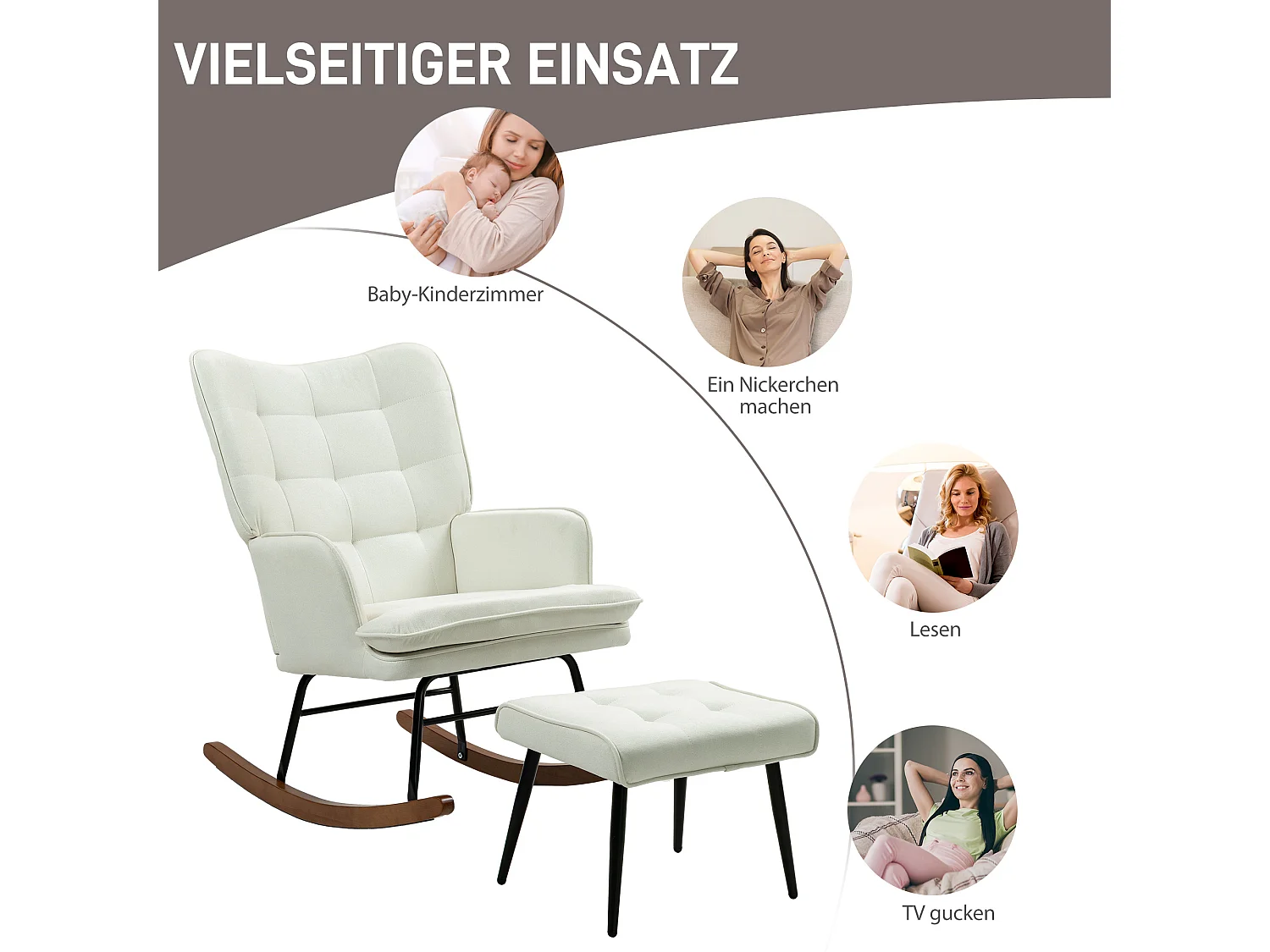 Loungesessel bis 130 kg, Schaukelstuhl mit Hocker, Stillsessel