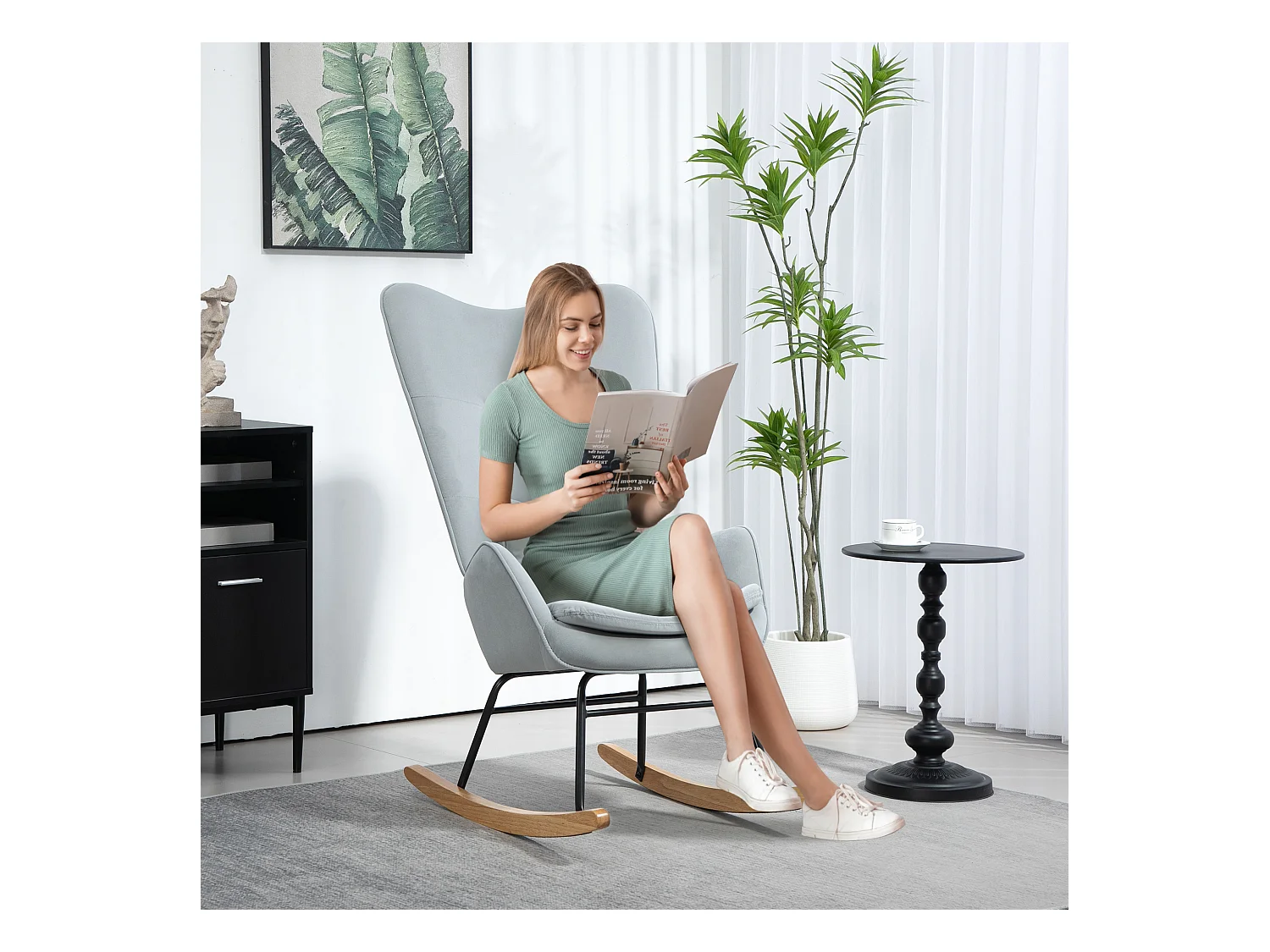 Fauteuil à bascule avec accoudoir,fauteuil d'allaitement aspect velours