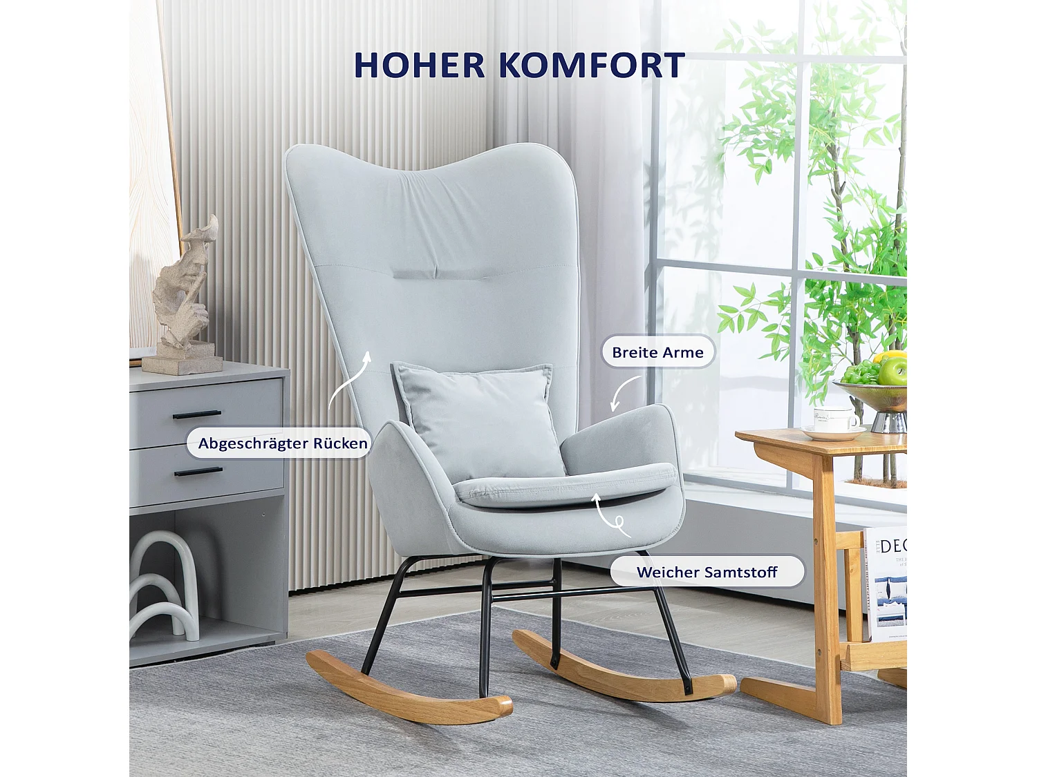 Fauteuil à bascule avec accoudoir,fauteuil d'allaitement aspect velours