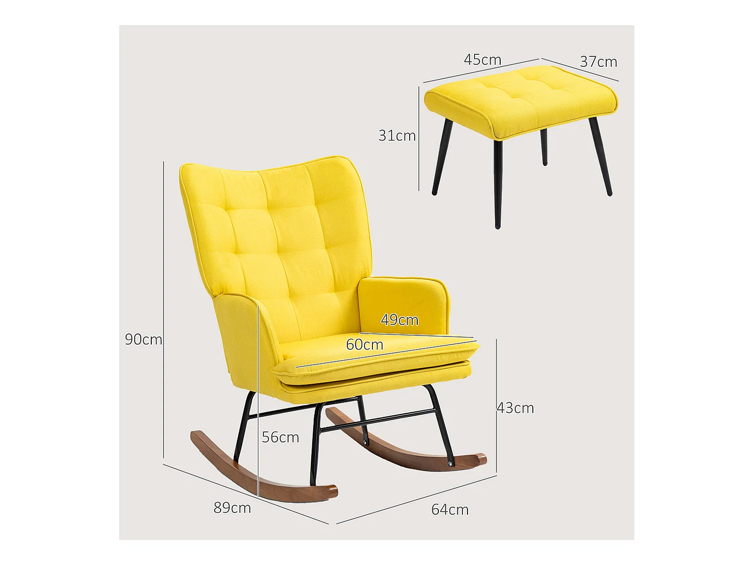 Fauteuil à bascule avec tabouret,fauteuil relax avec accoudoirs,aspect lin