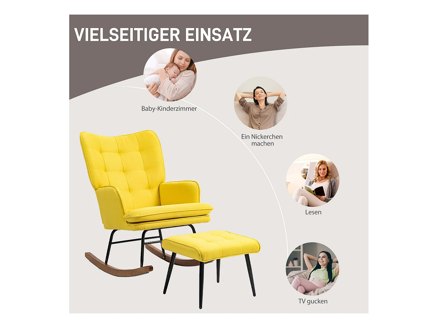 Fauteuil à bascule avec tabouret,fauteuil relax avec accoudoirs,aspect lin