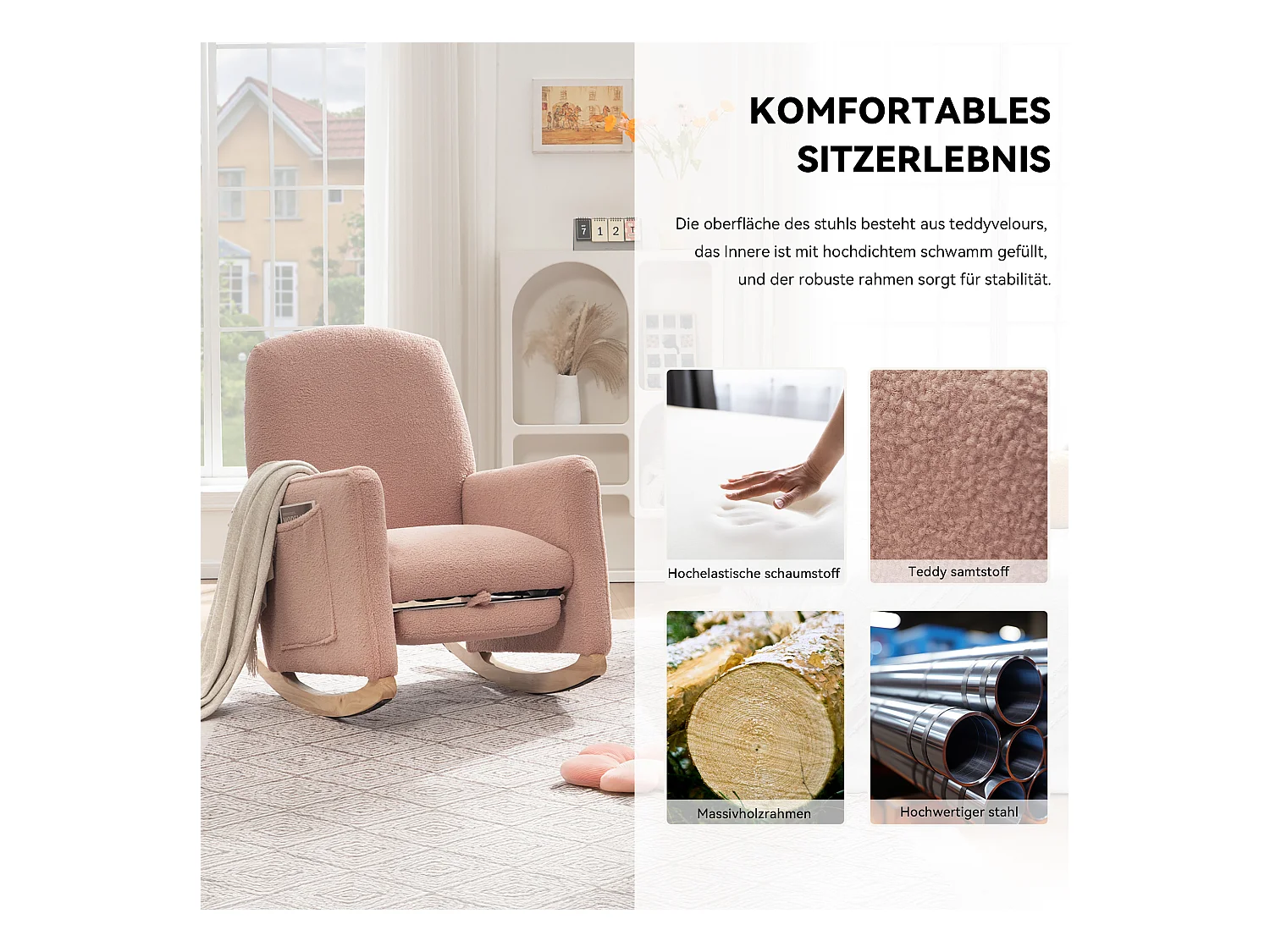Schaukelstuhl mit Ottomane, Relaxsessel mit Ottomane