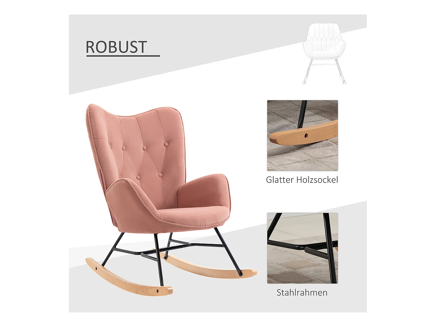 Stillschaukelstuhl für Schlaf- oder Wohnzimmer, Stahlgestell