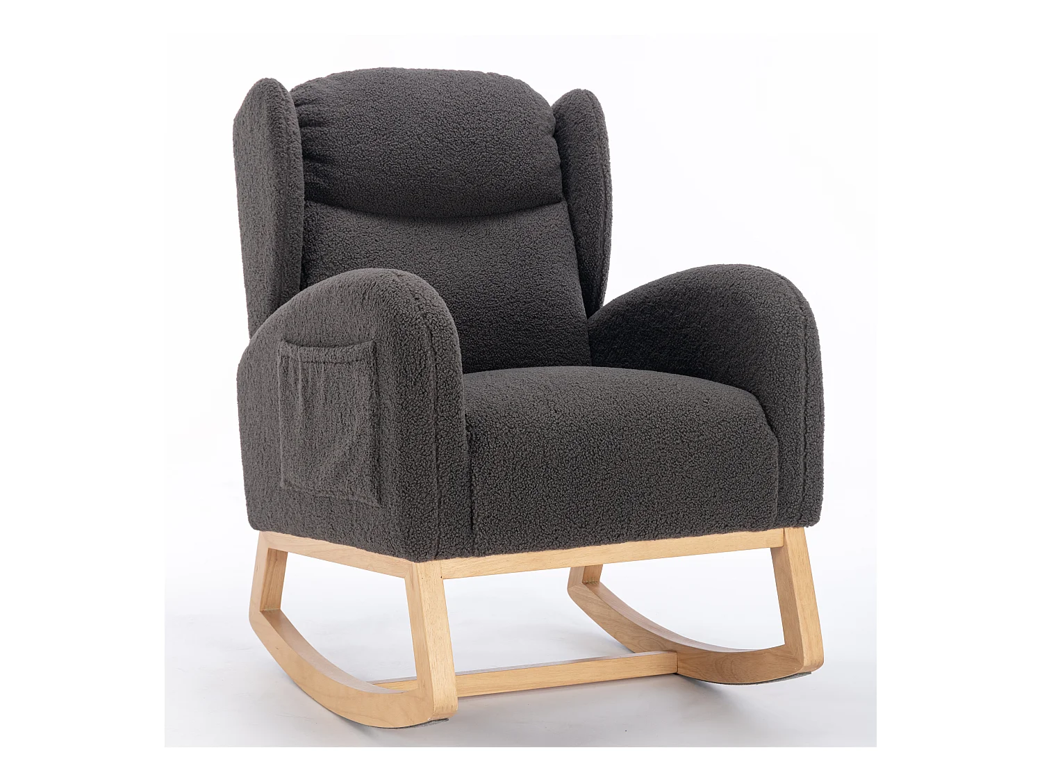 Fauteuil à bascule avec revêtement en tissu Teddy,fauteuil à oreilles,assise rembourrée