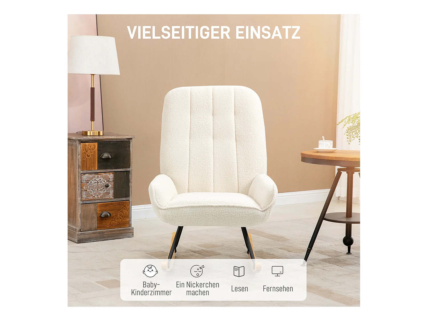 Bequemer Schaukelstuhl aus Sherpa-Fleece fürs Schlafzimmer