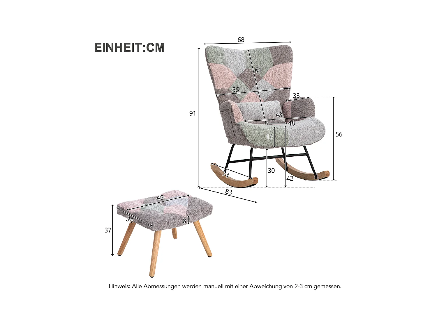 Fauteuil à bascule confortable et coloré,structure robuste en hévéa,fauteuil de salon