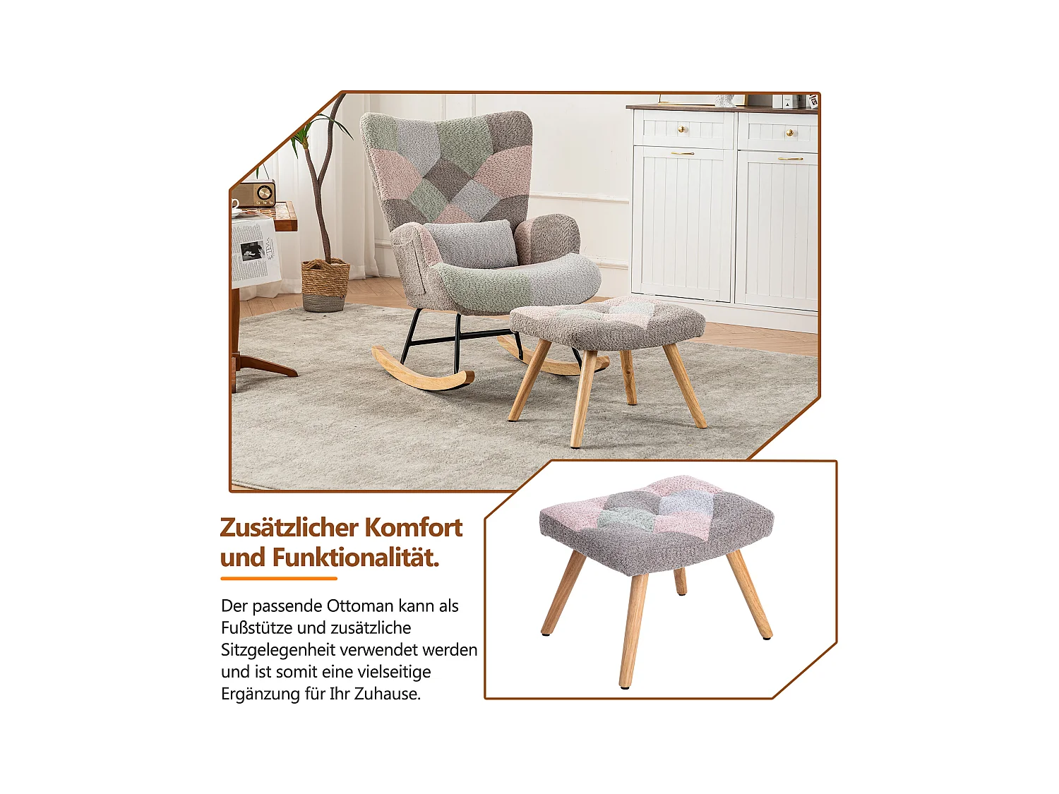 Fauteuil à bascule confortable et coloré,structure robuste en hévéa,fauteuil de salon