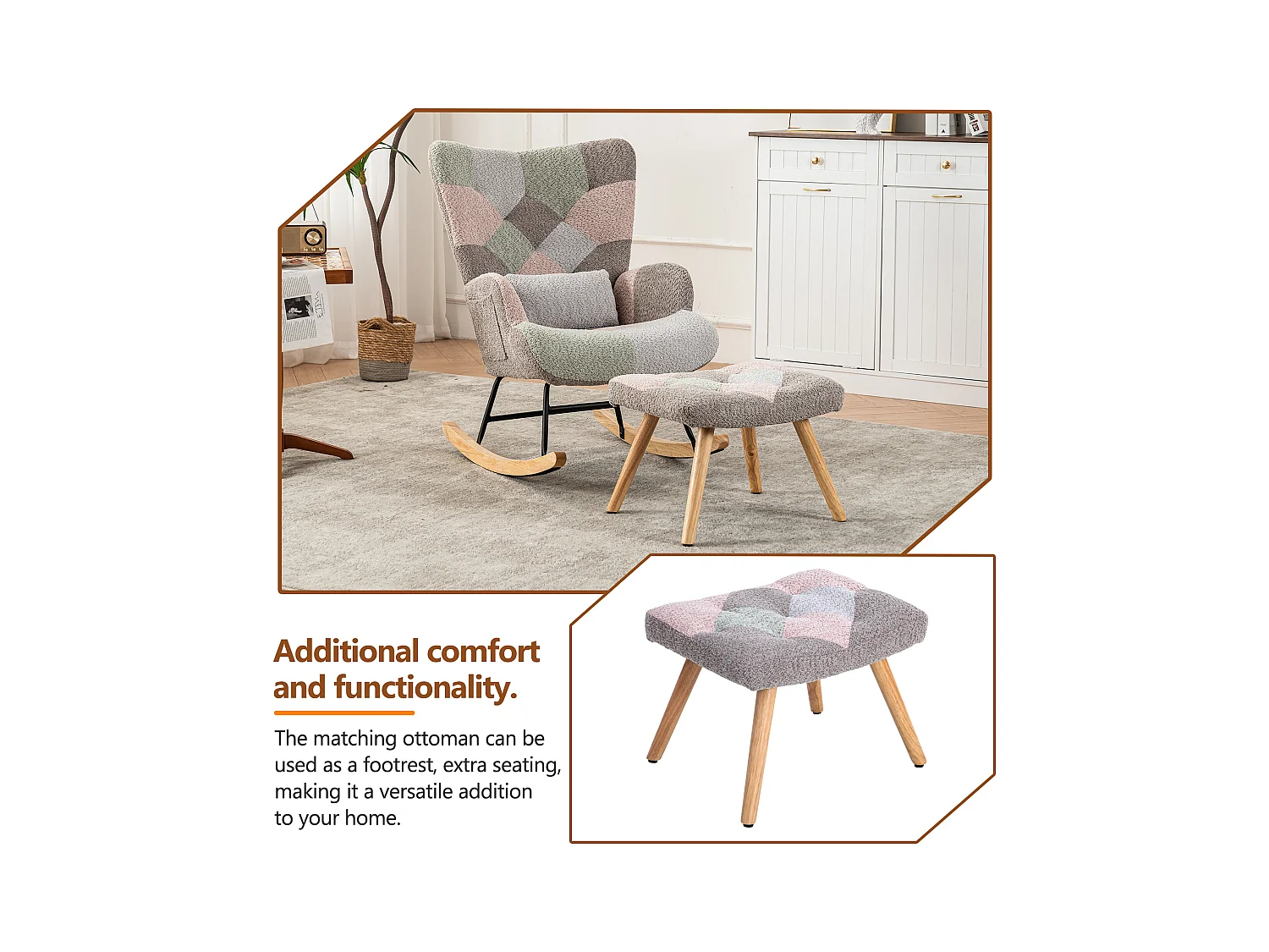 Fauteuil à bascule confortable et coloré,structure robuste en hévéa,fauteuil de salon