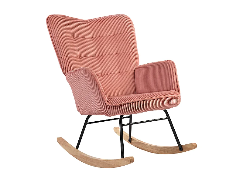 Fauteuil à bascule aspect velours côtelé,accoudoirs,fauteuil avec patins en bois