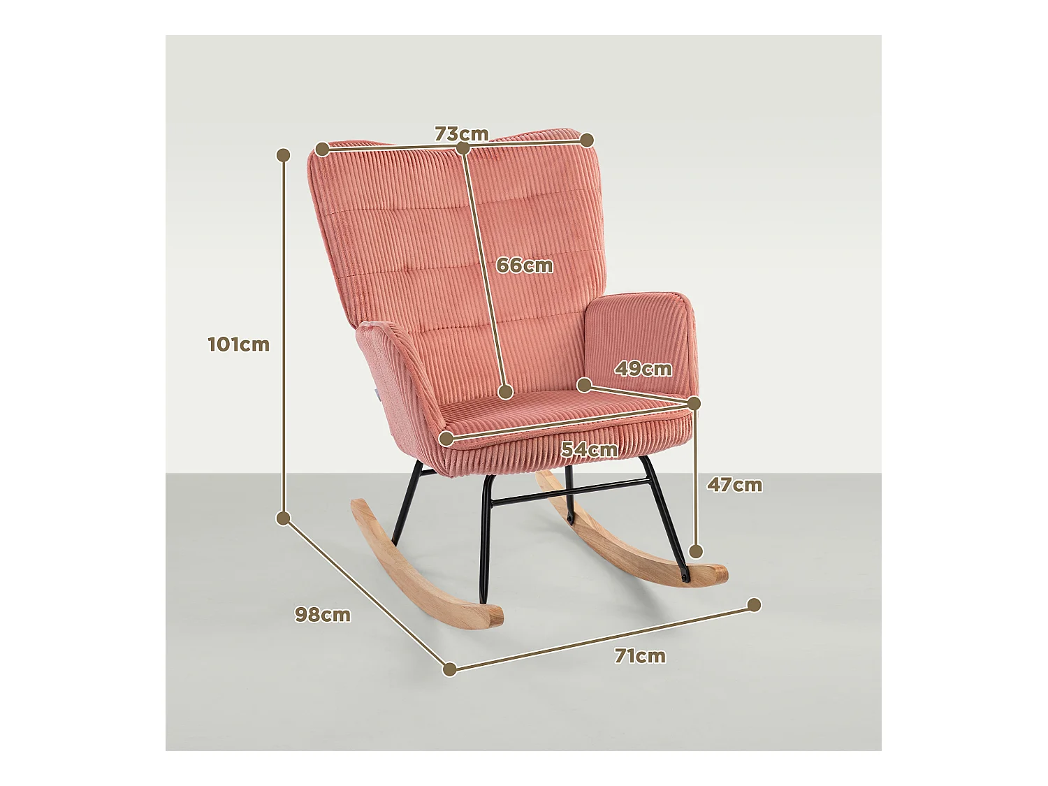 Fauteuil à bascule aspect velours côtelé,accoudoirs,fauteuil avec patins en bois