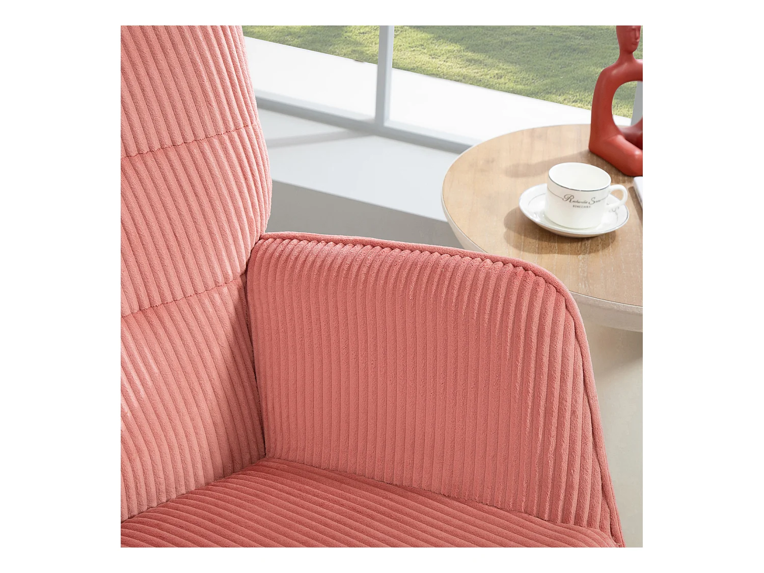 Fauteuil à bascule aspect velours côtelé,accoudoirs,fauteuil avec patins en bois